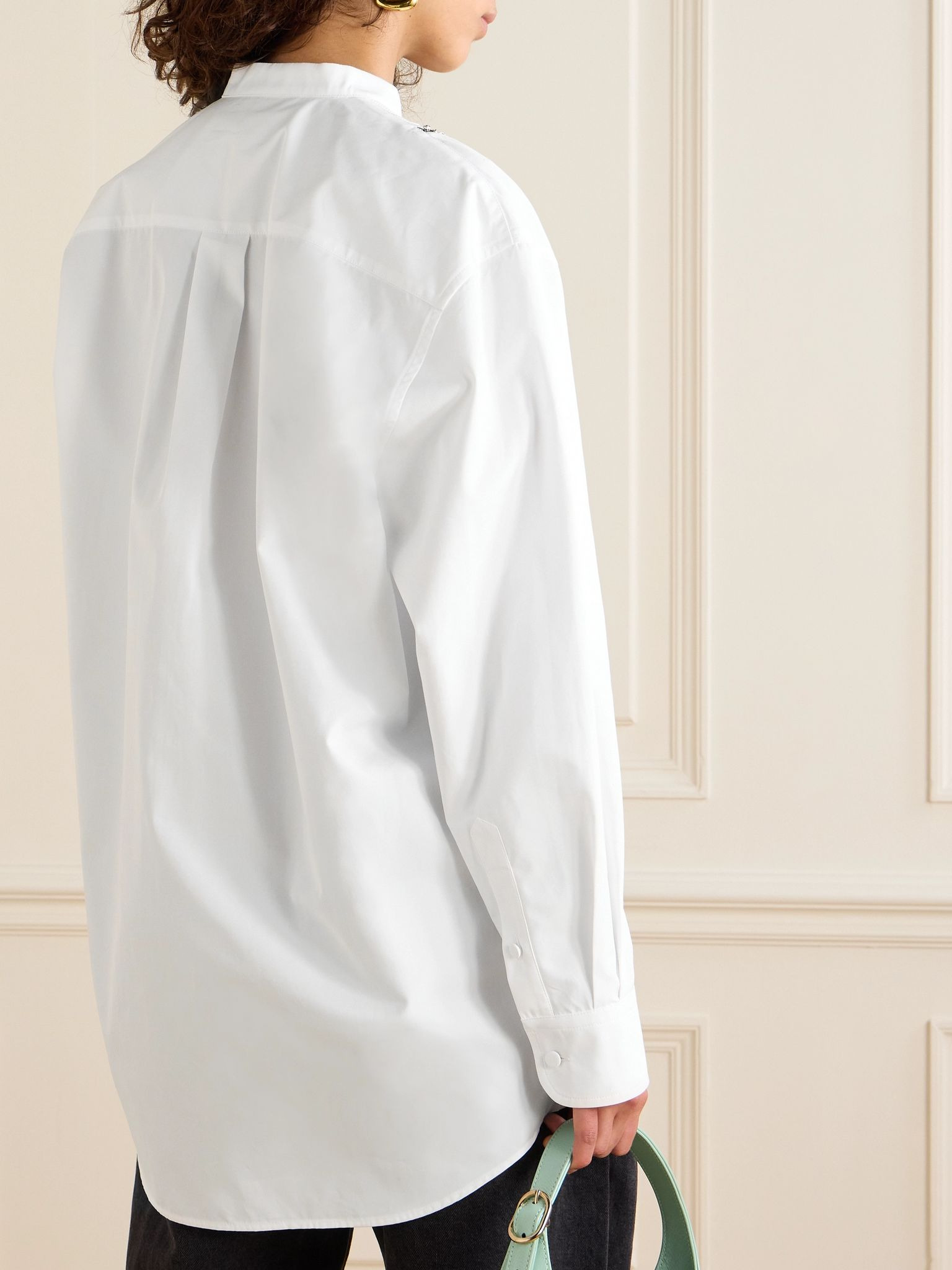Embellished piqué-trimmed cotton-poplin blouse White - 4