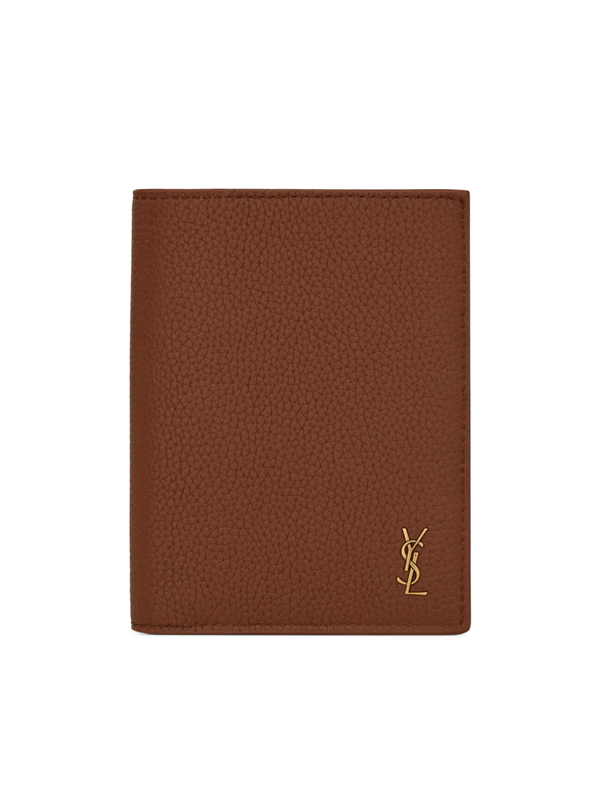 Men's Tiny Cassandre Credit Card Wallet in Grained Leather - Toasted Brown - 1