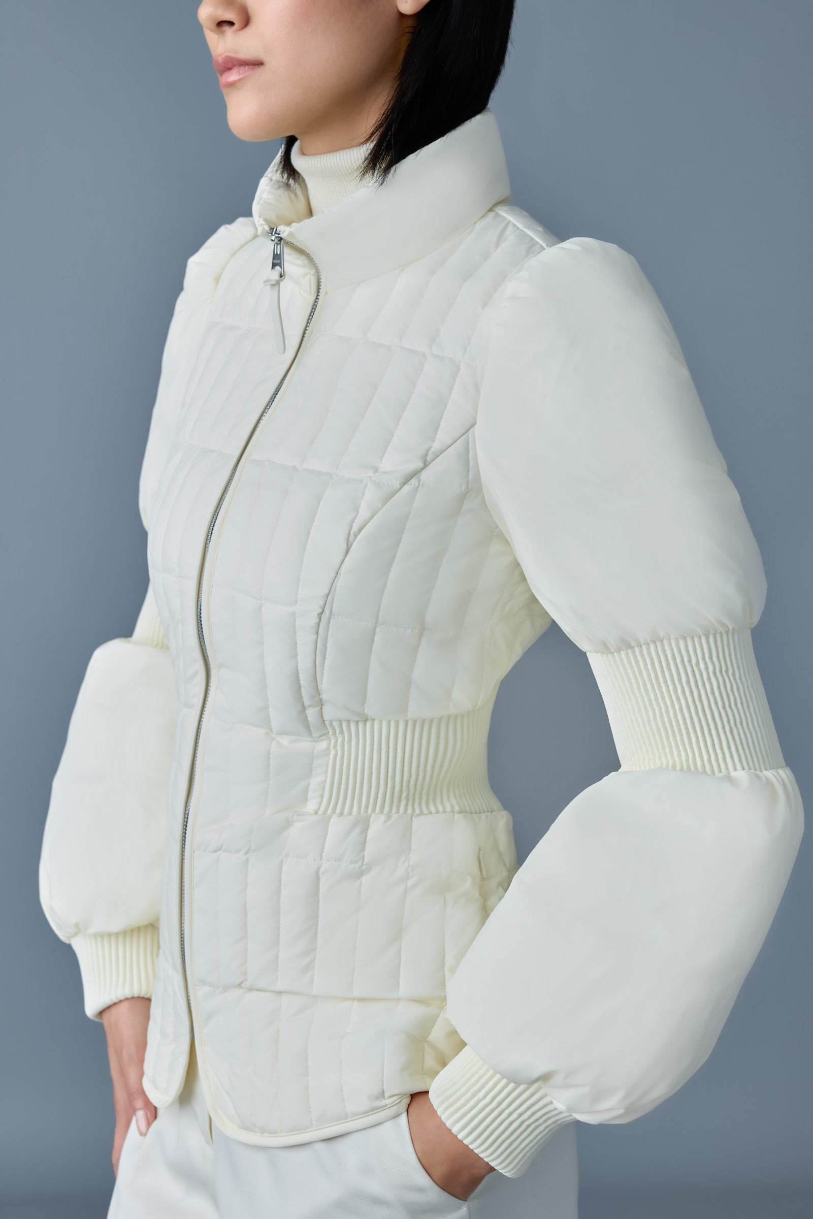 FELICIA Light down vertical quilted jacket smocked at waist - 6