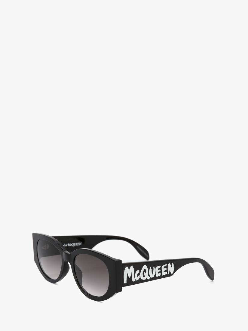 Women's McQueen Graffiti Oval Sunglasses in Black/white - 3