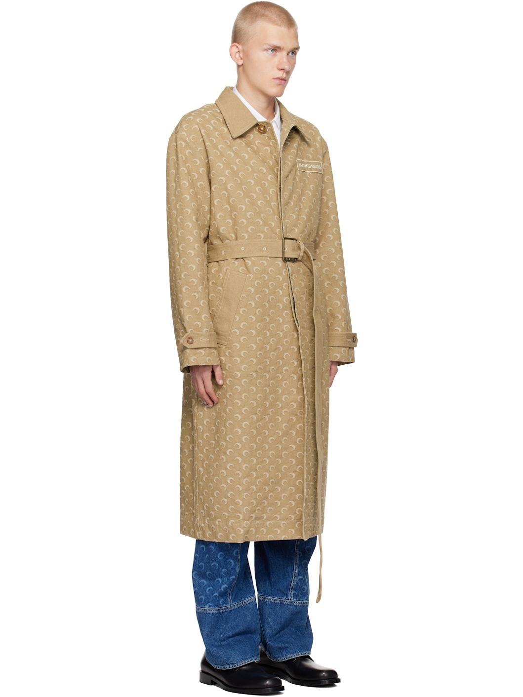 Beige Moon Jacquard Twill Trench Coat - 2