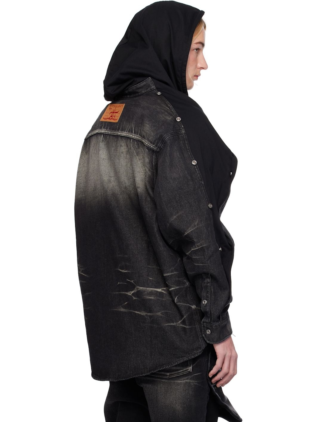 Black Insert Hood Denim Shirt - 3