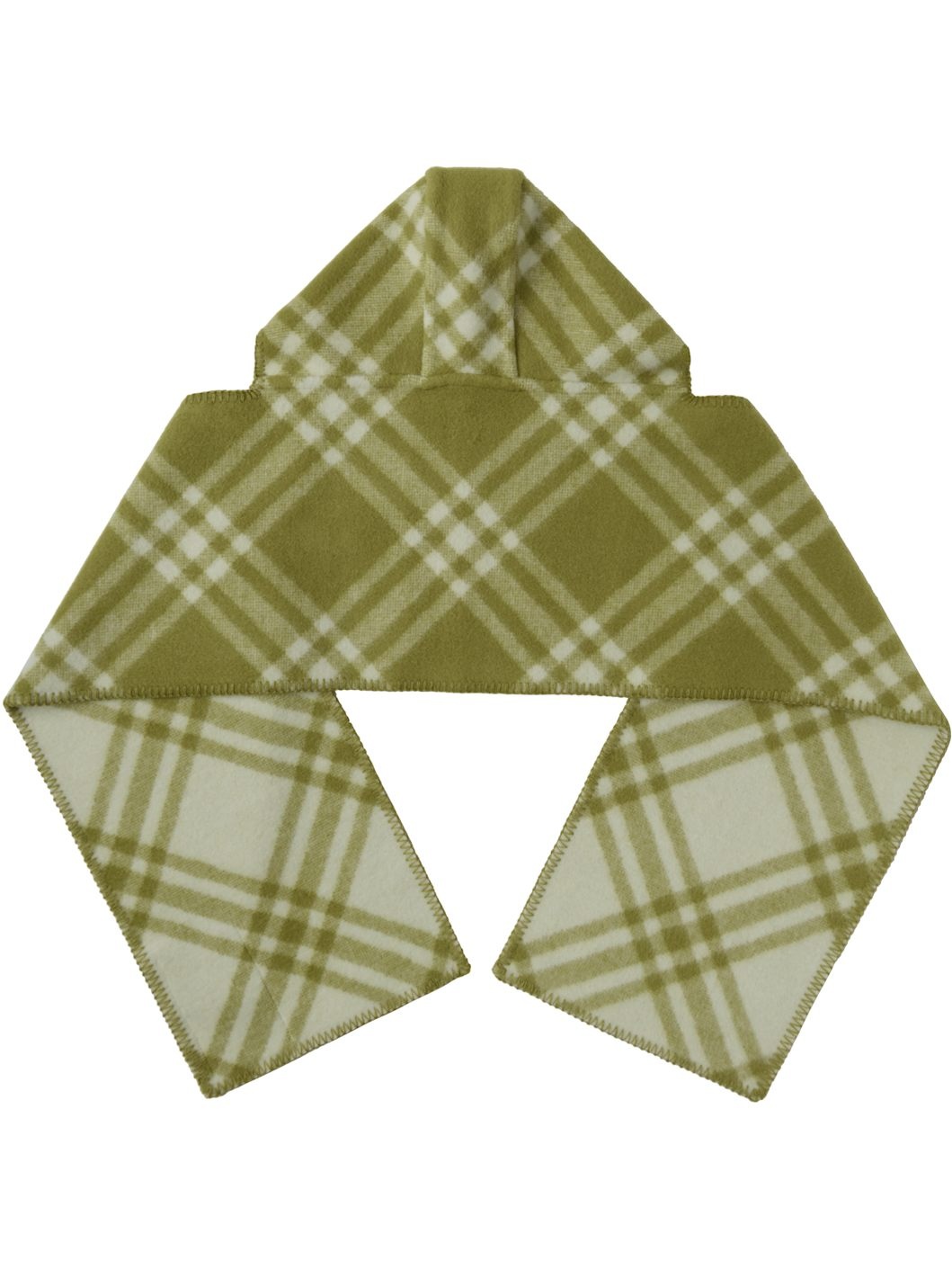 Green Check Wool Hooded Scarf - 2