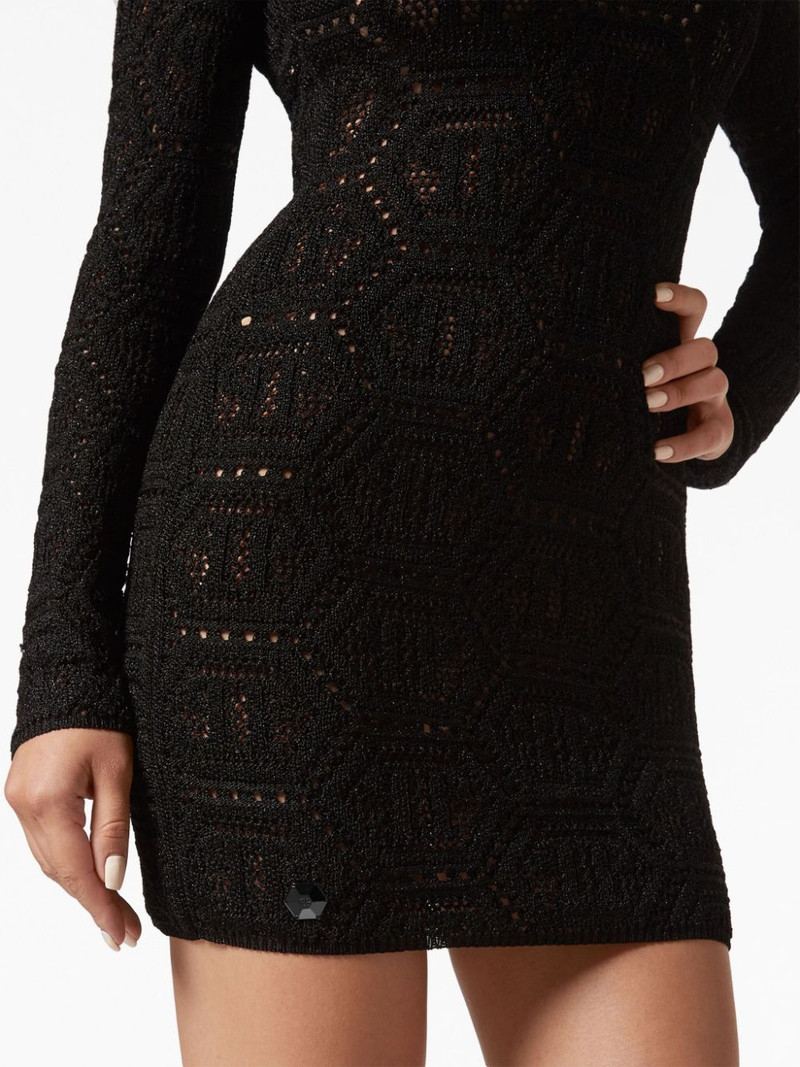 monogram-pattern pointelle-knit minidress 3