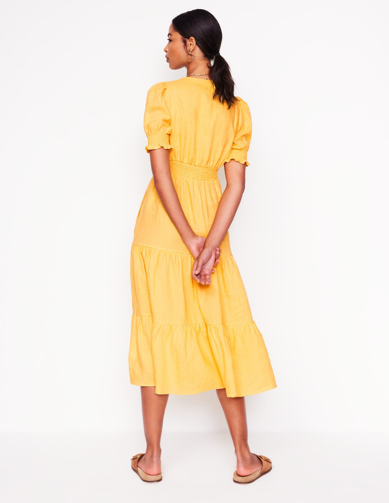 Anna Linen Tiered Midi Dress-Buttermilk Yellow 5