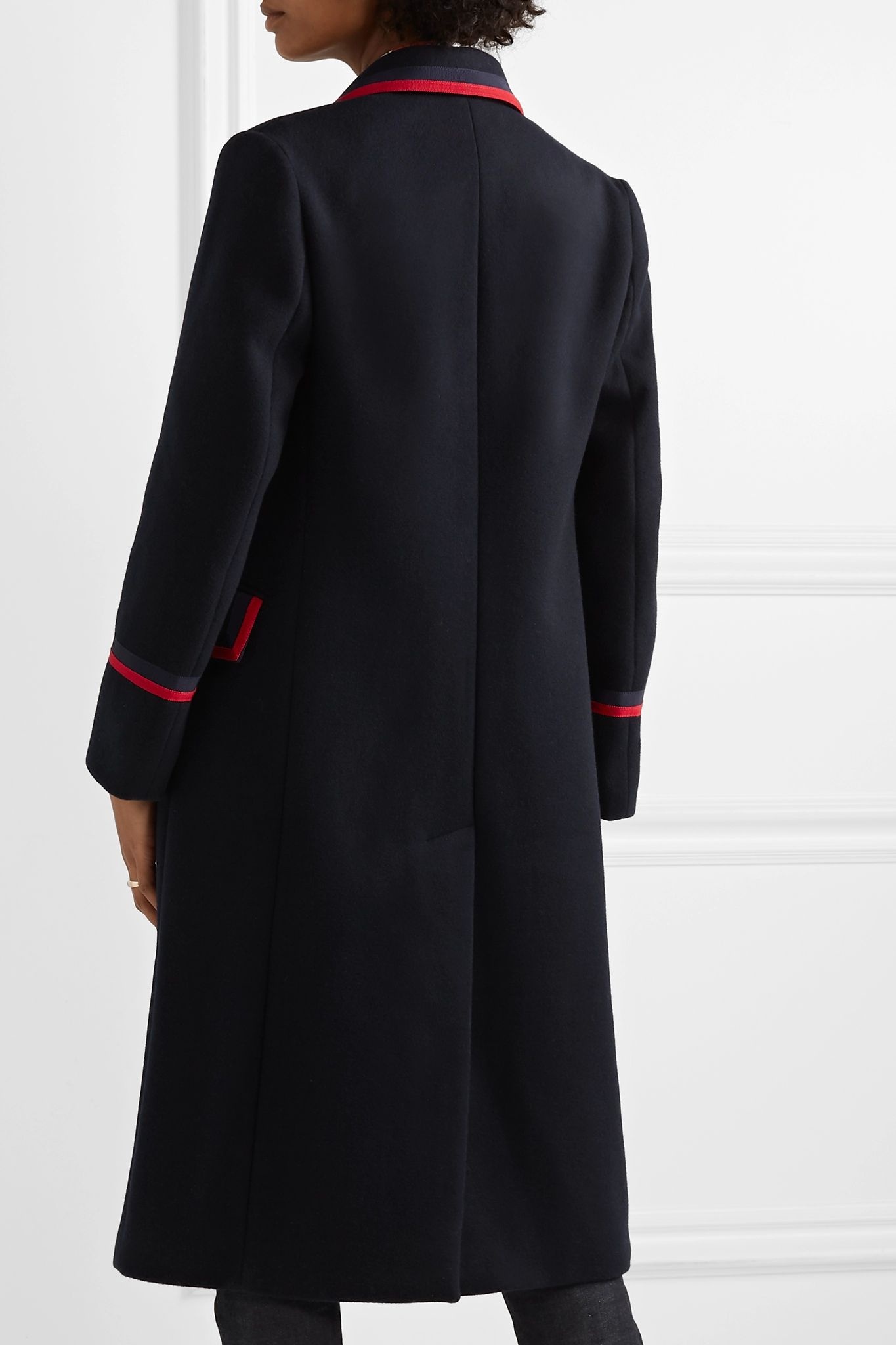 Grosgrain-trimmed wool-blend coat - 4