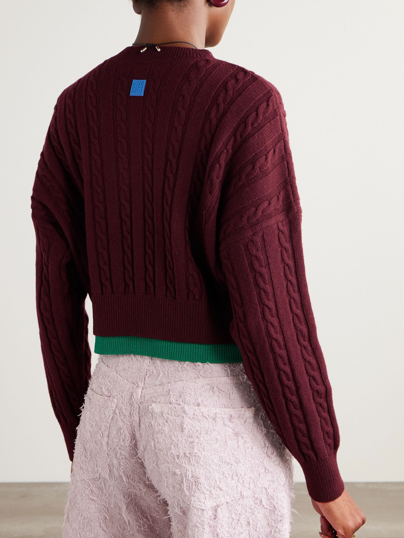 Layered cable-knit wool sweater Burgundy - 3