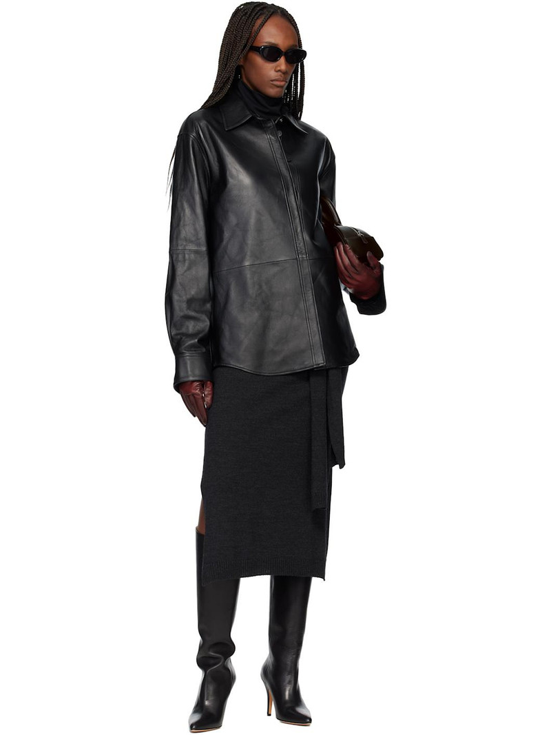 Tonywack Black Leather Hidden Button Shirt outlook