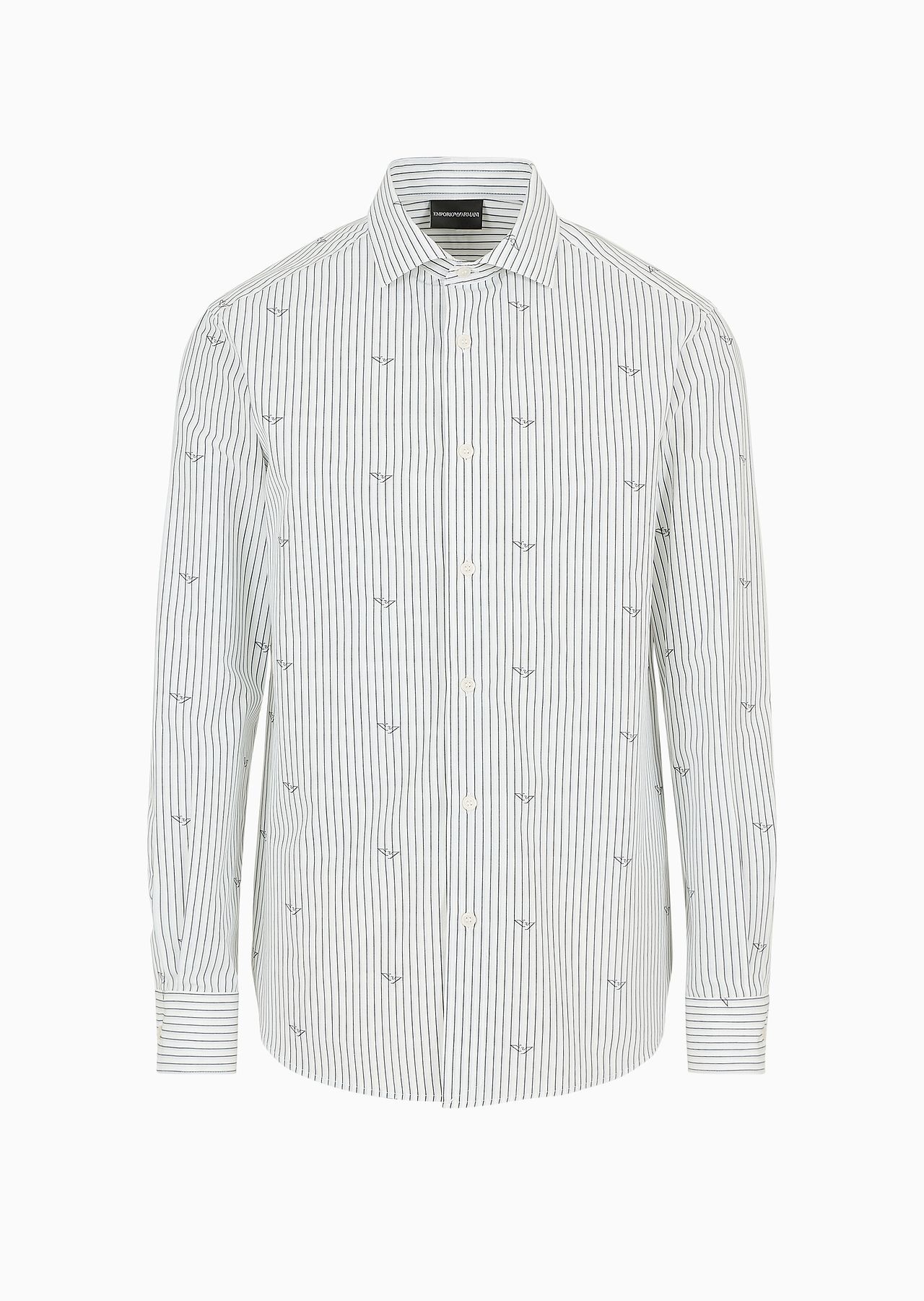 Cotton fil coupé shirt with vertical jacquard stripes - 1