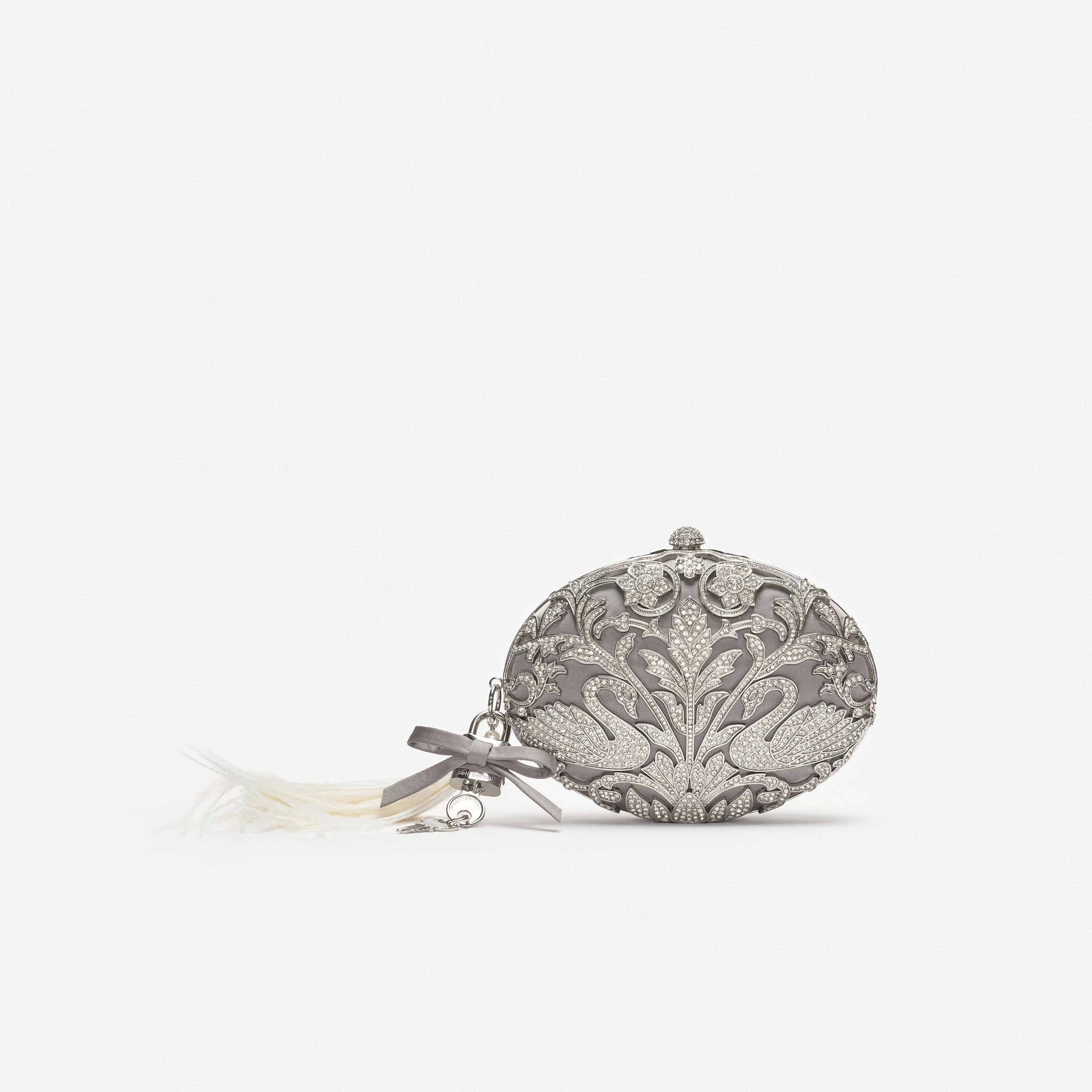 Silver Crystal Antique Oval Clutch Bag - 1