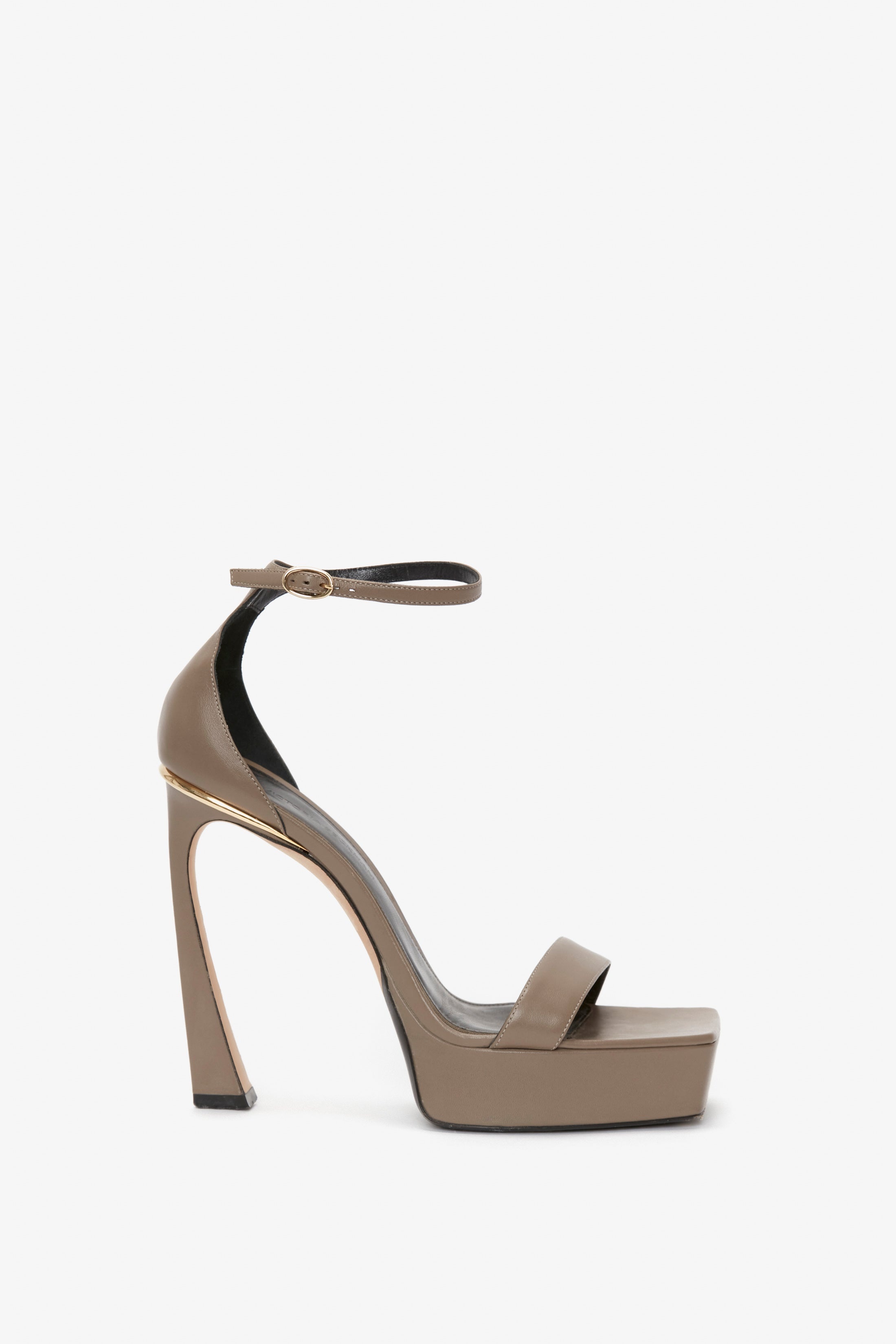 Squared Toe Platform Sandal in Beige Calf - 1