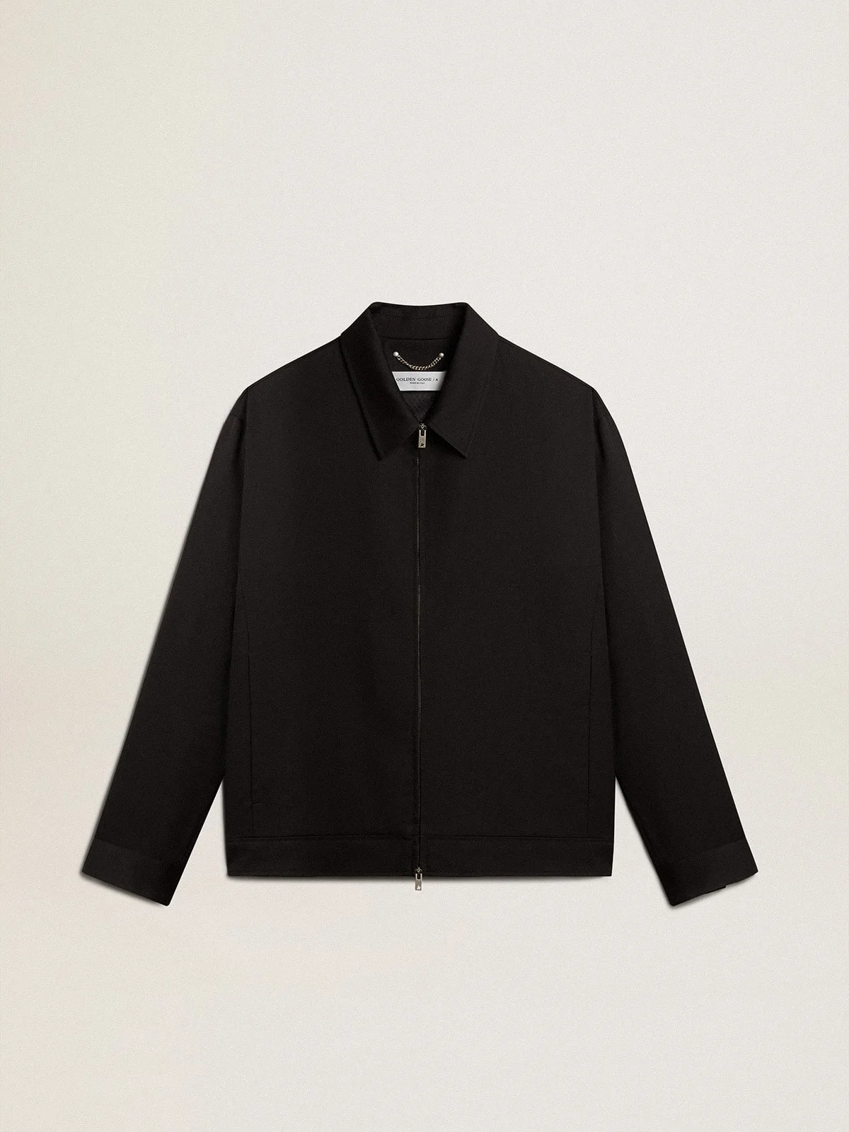 Men’s zip-up jacket in black wool gabardine - 1