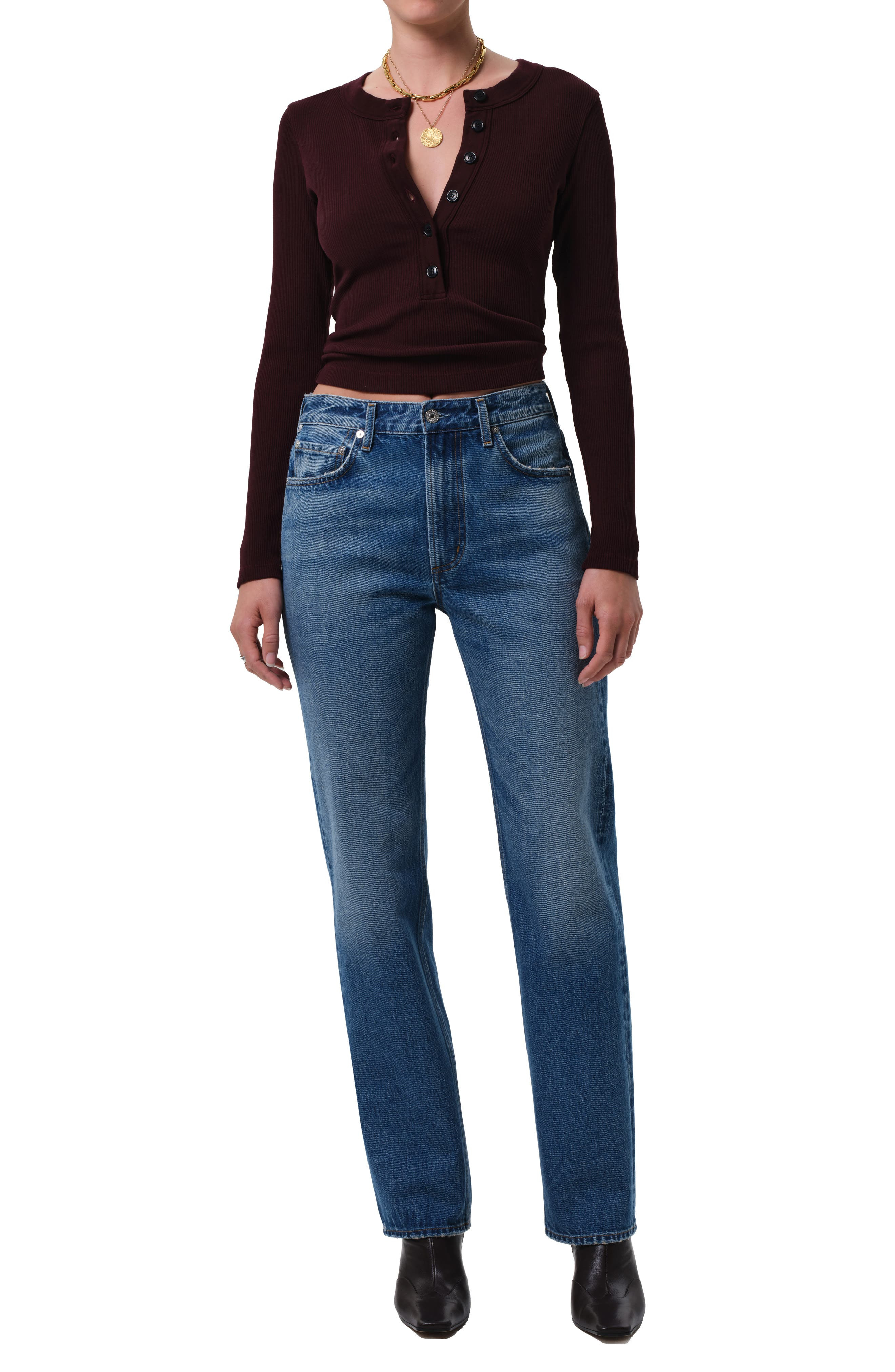 Citizens of Humanity Varra Rib Henley in Mahogany at Nordstrom - 5