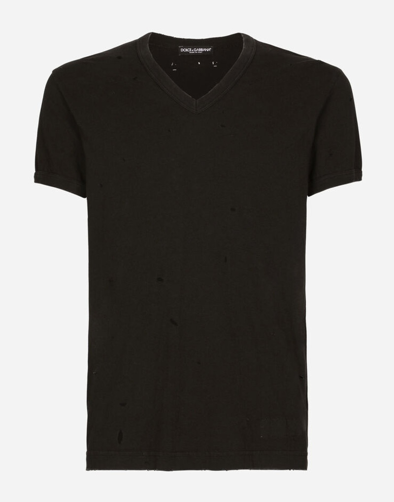 Washed cotton V-neck T-shirt 1