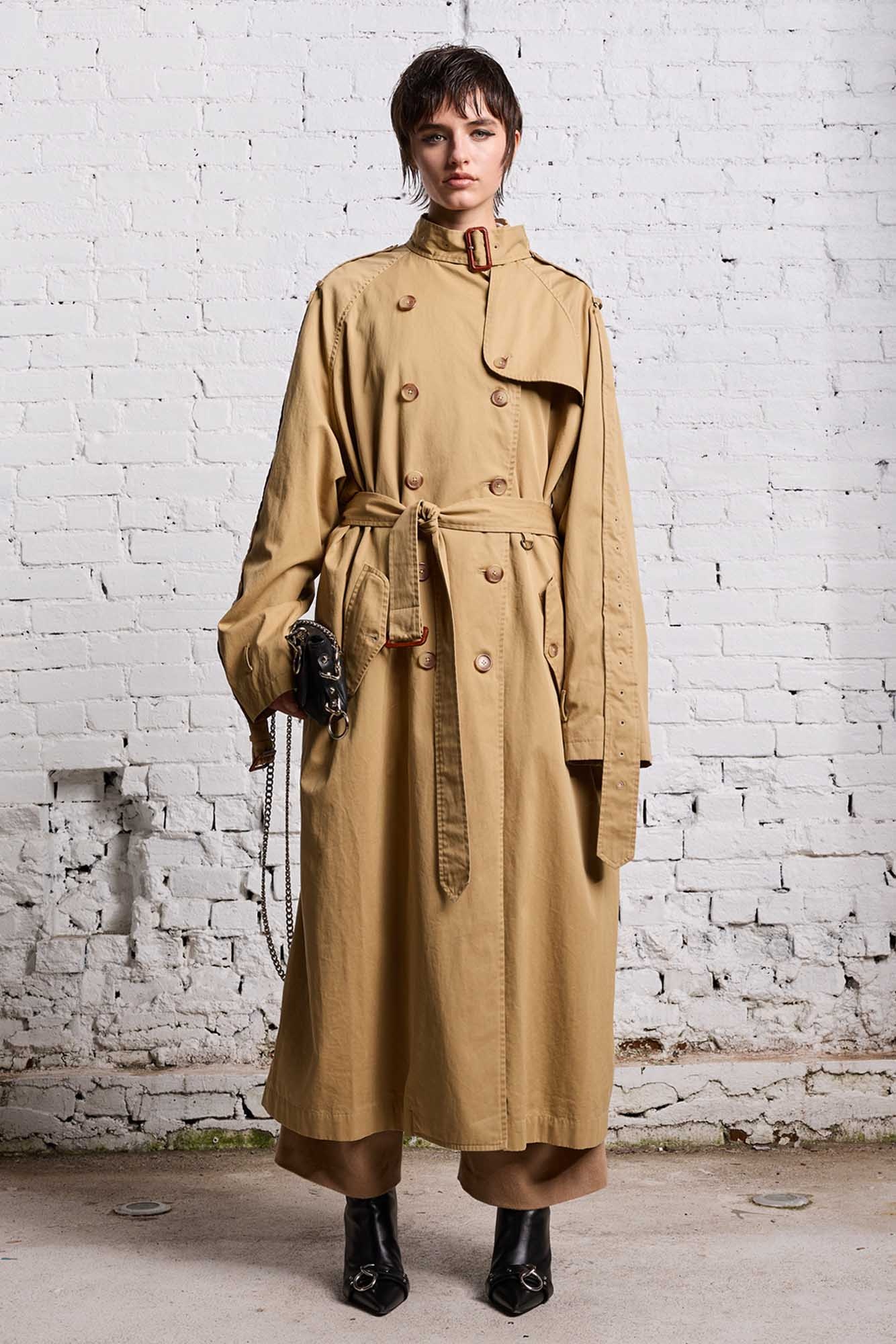 OVERSIZED DECONSTRUCTED TRENCH COAT - KHAKI - 4