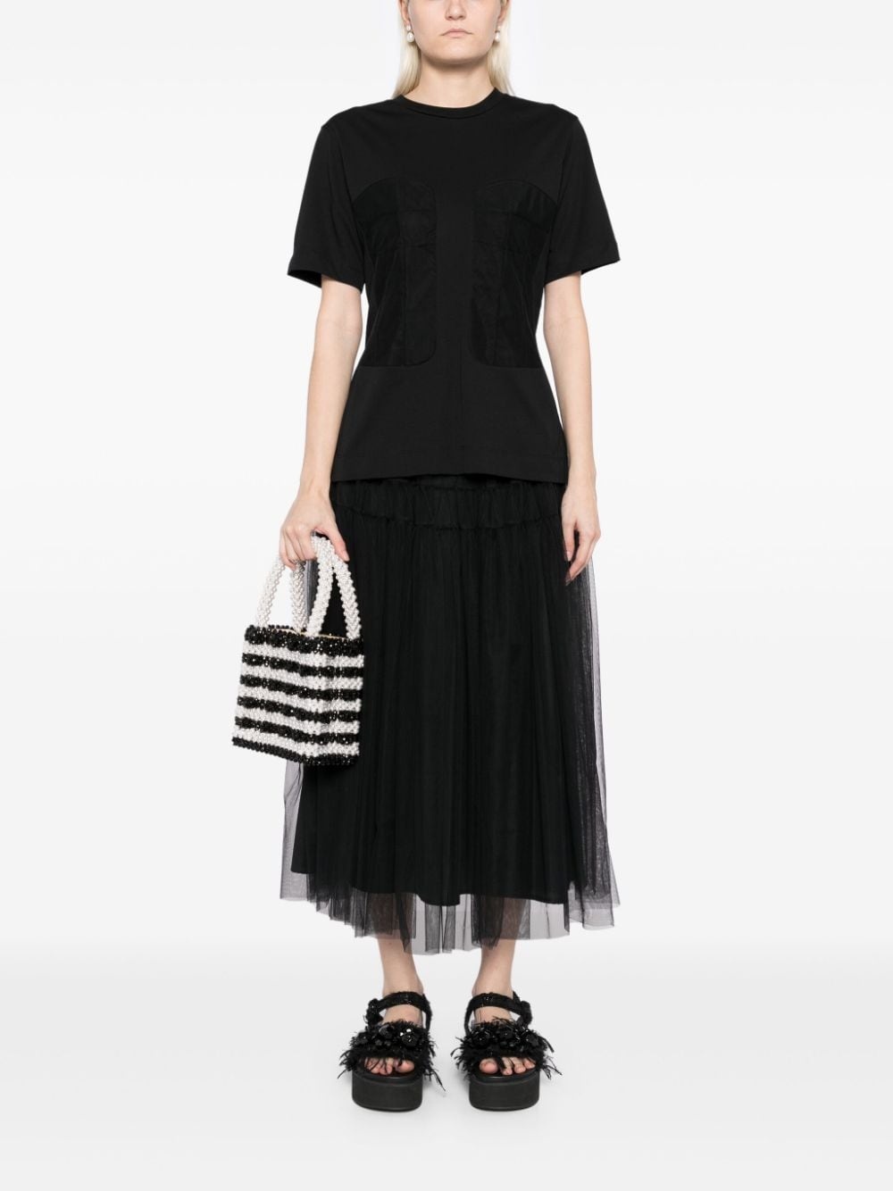 tulle paneled T-shirt - 2