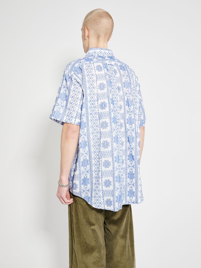 ENGINEERED GARMENTS POPOVER BD SHIRT BLUE / WHITE CP EMBROIDERY - 4
