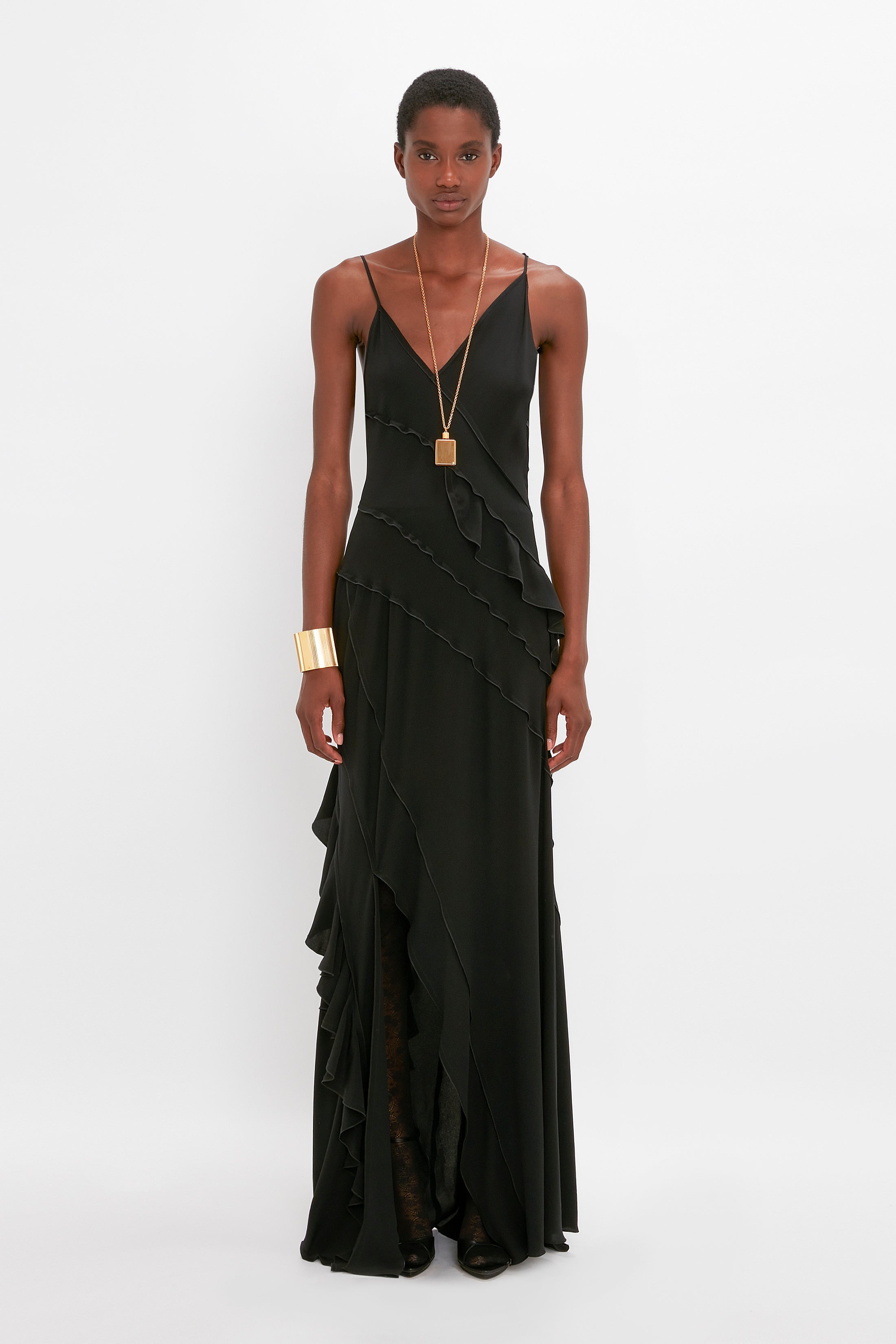 Victoria Beckham Exclusive Asymmetric Bias Frill Dress In Black | REVERSIBLE