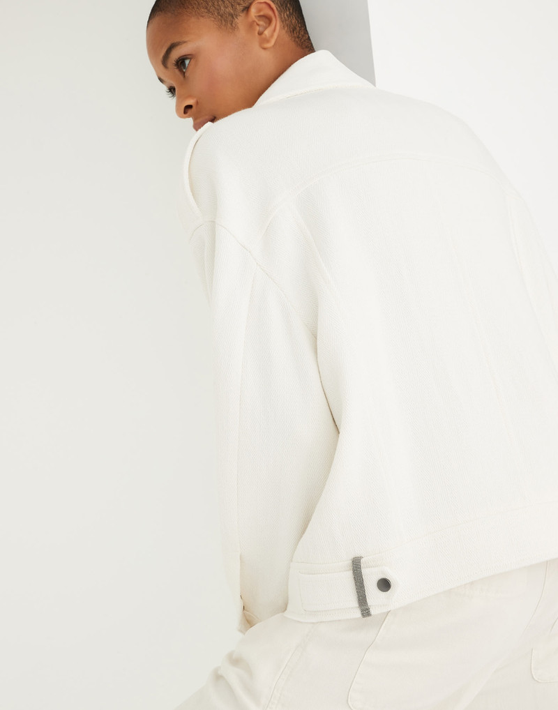 Cotton and linen chevron biker jacket with shiny details 3