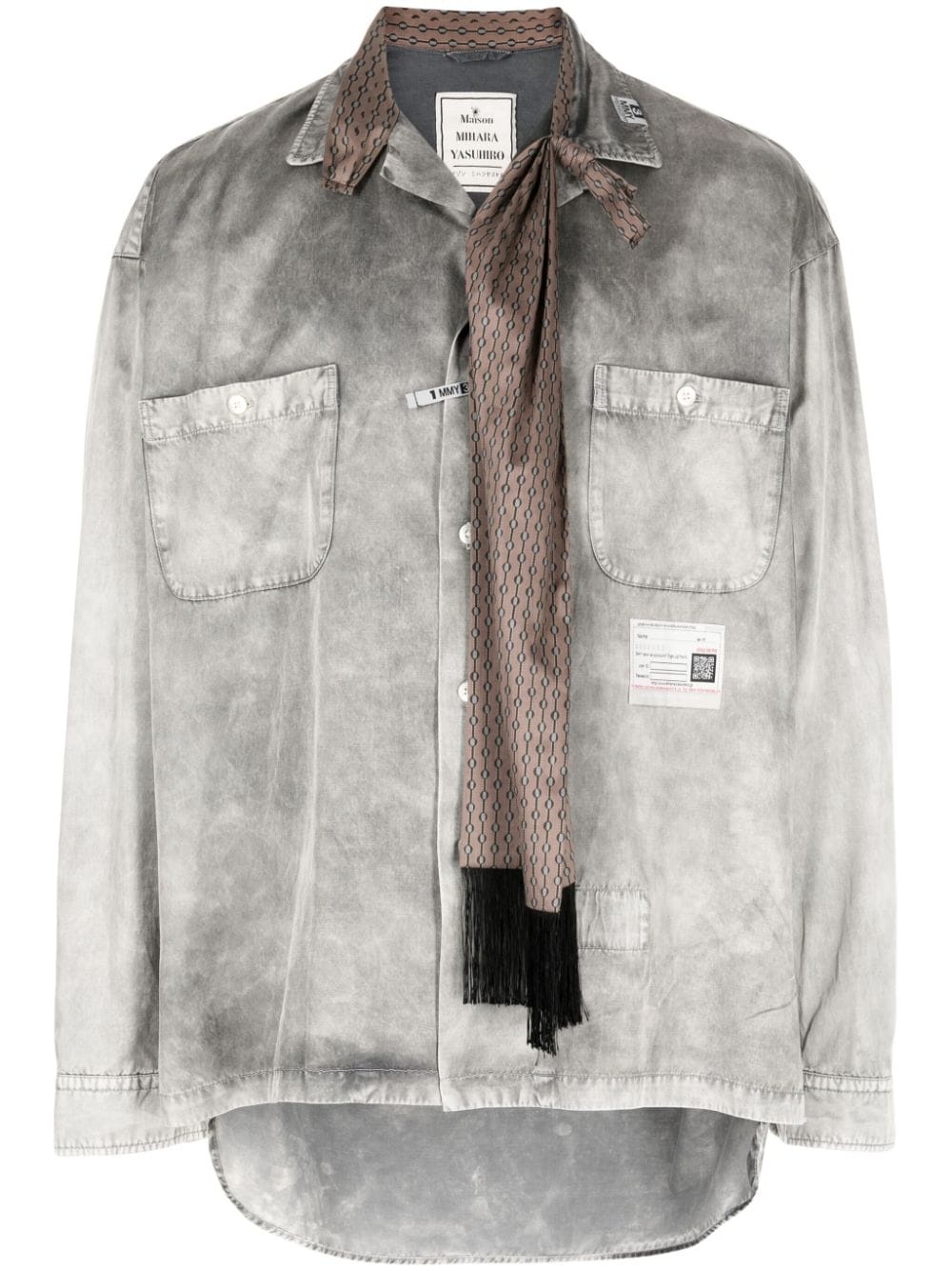 scarf-detail distressed-finish shirt - 1