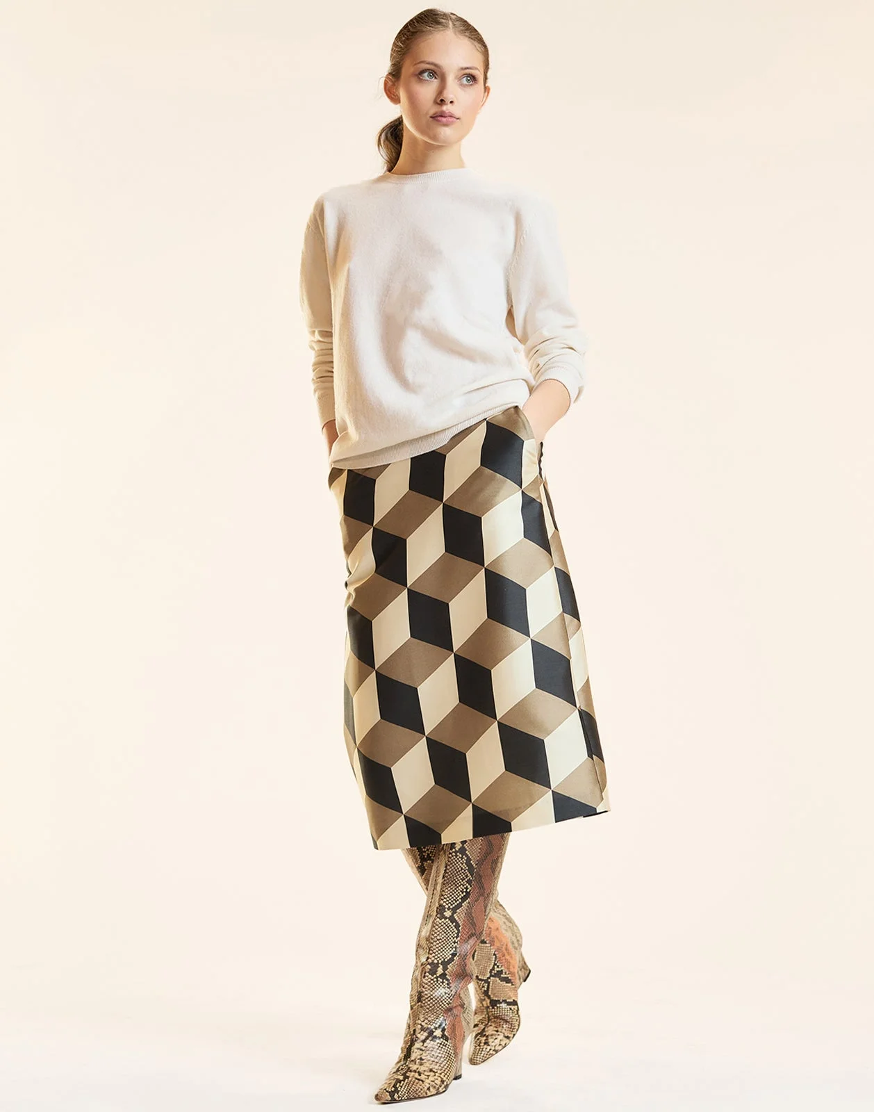 Art Deco Silk Wool Midi Skirt - 1