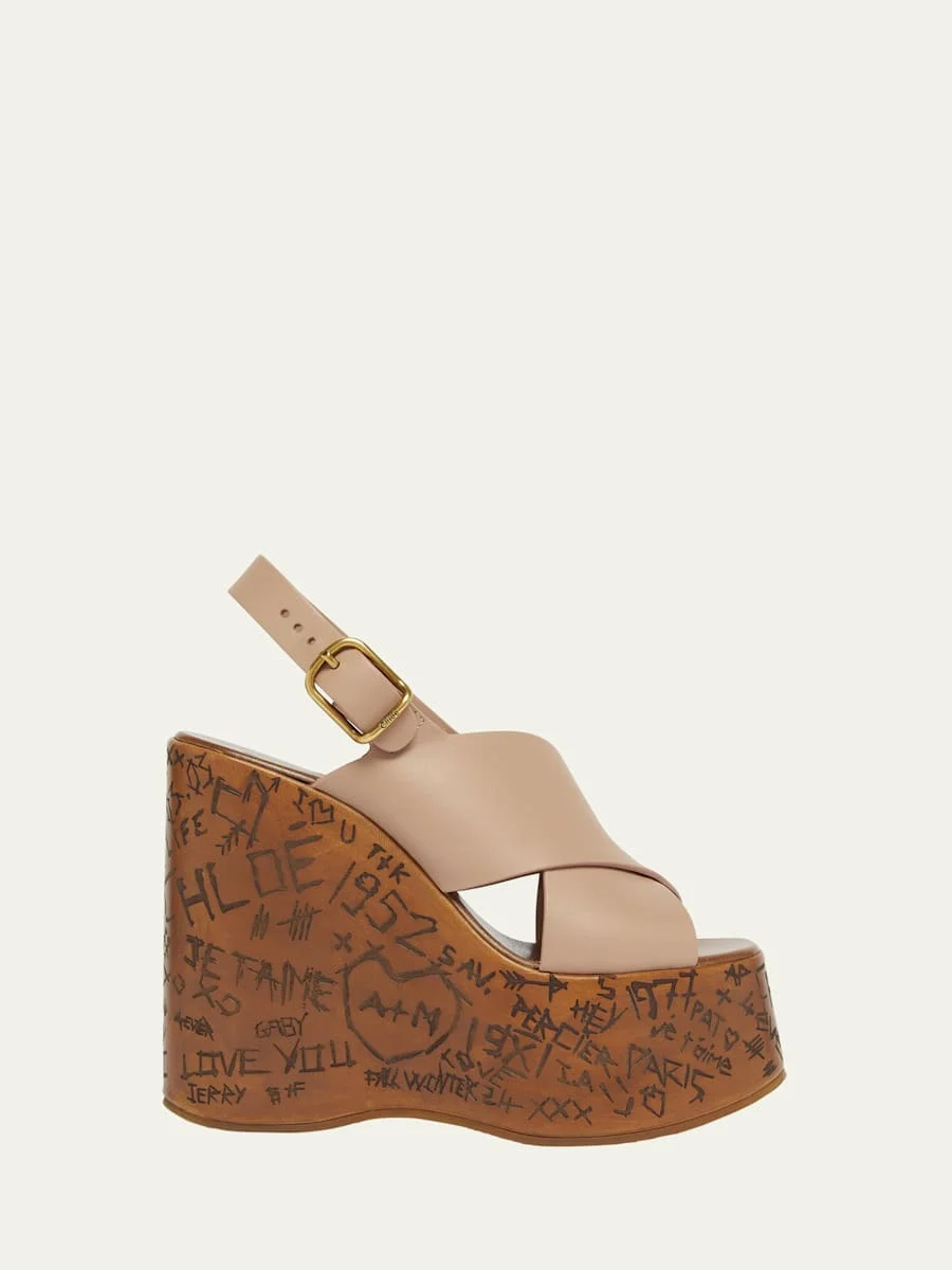 Maxime Leather Crisscross Platform Wedges - 1