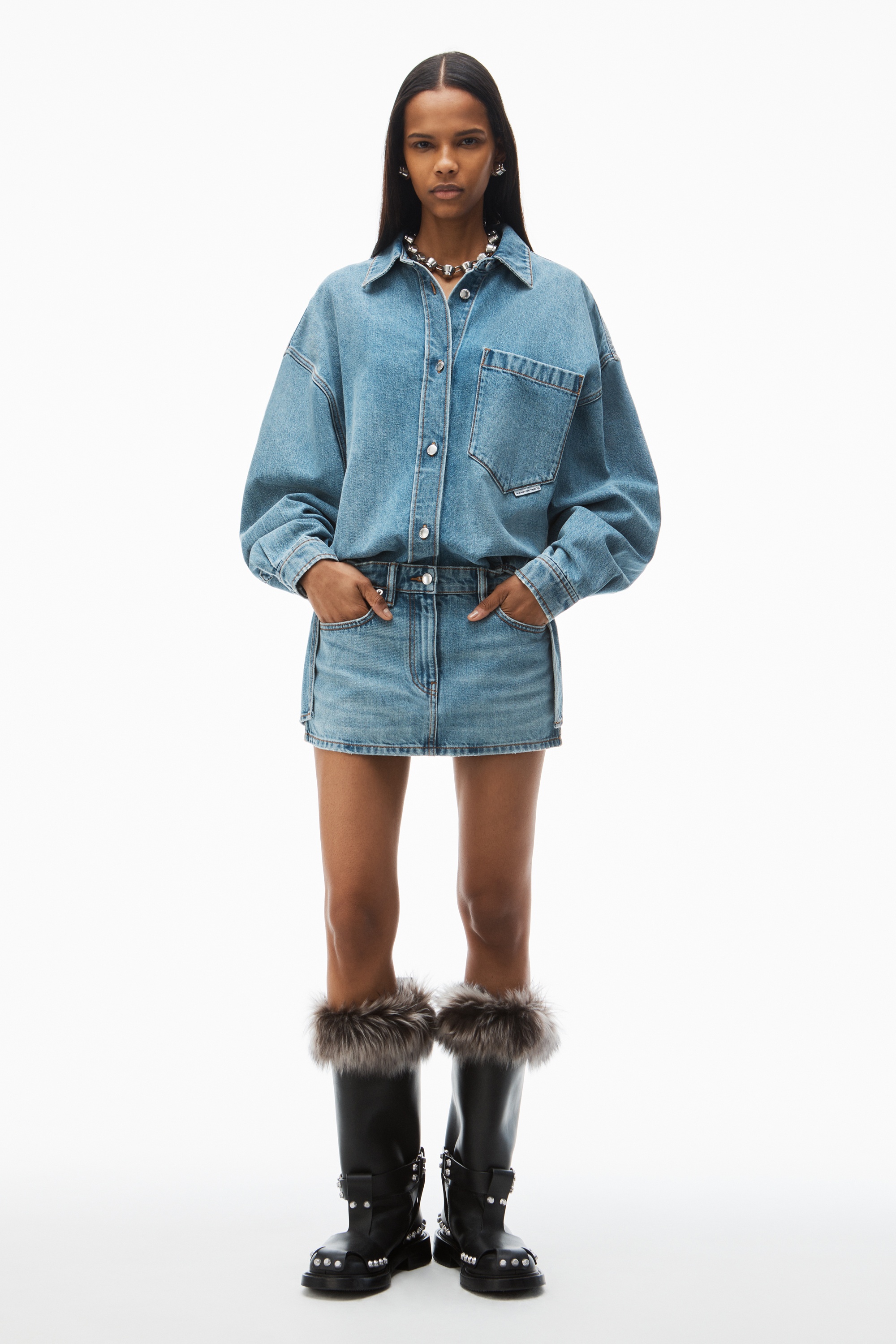 pre-styled denim shirtdress - 2