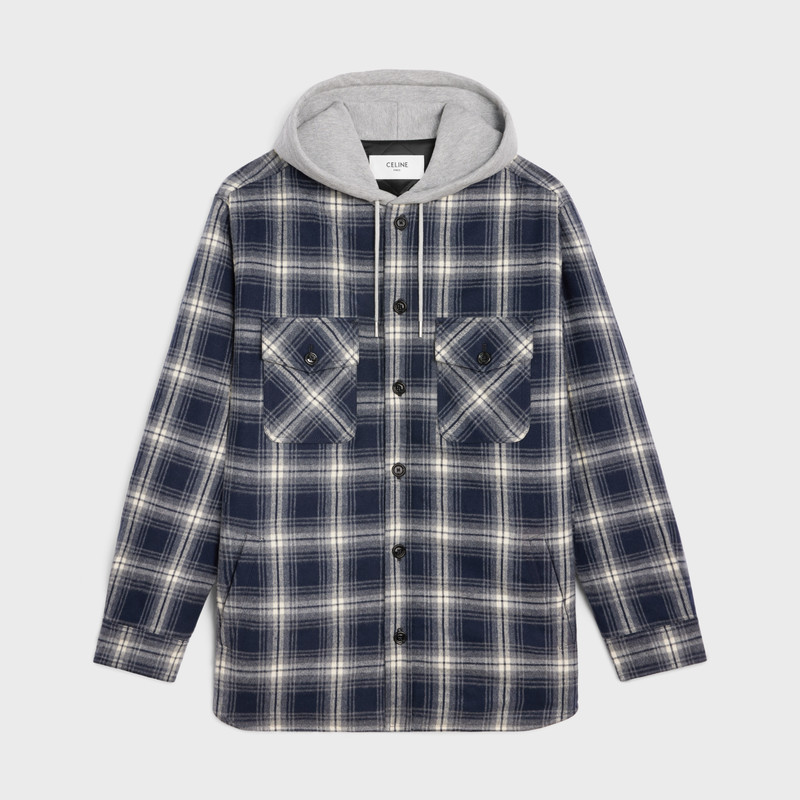 hooded overshirt in checked cotton 1