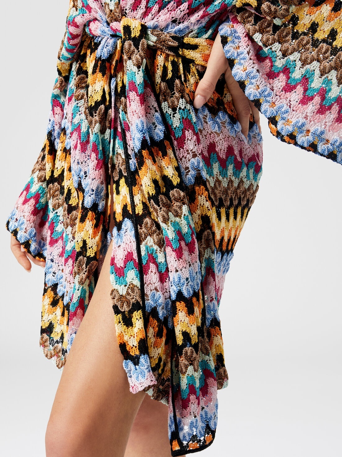 Kimono cover-up in lamé viscose lace with belt - 5