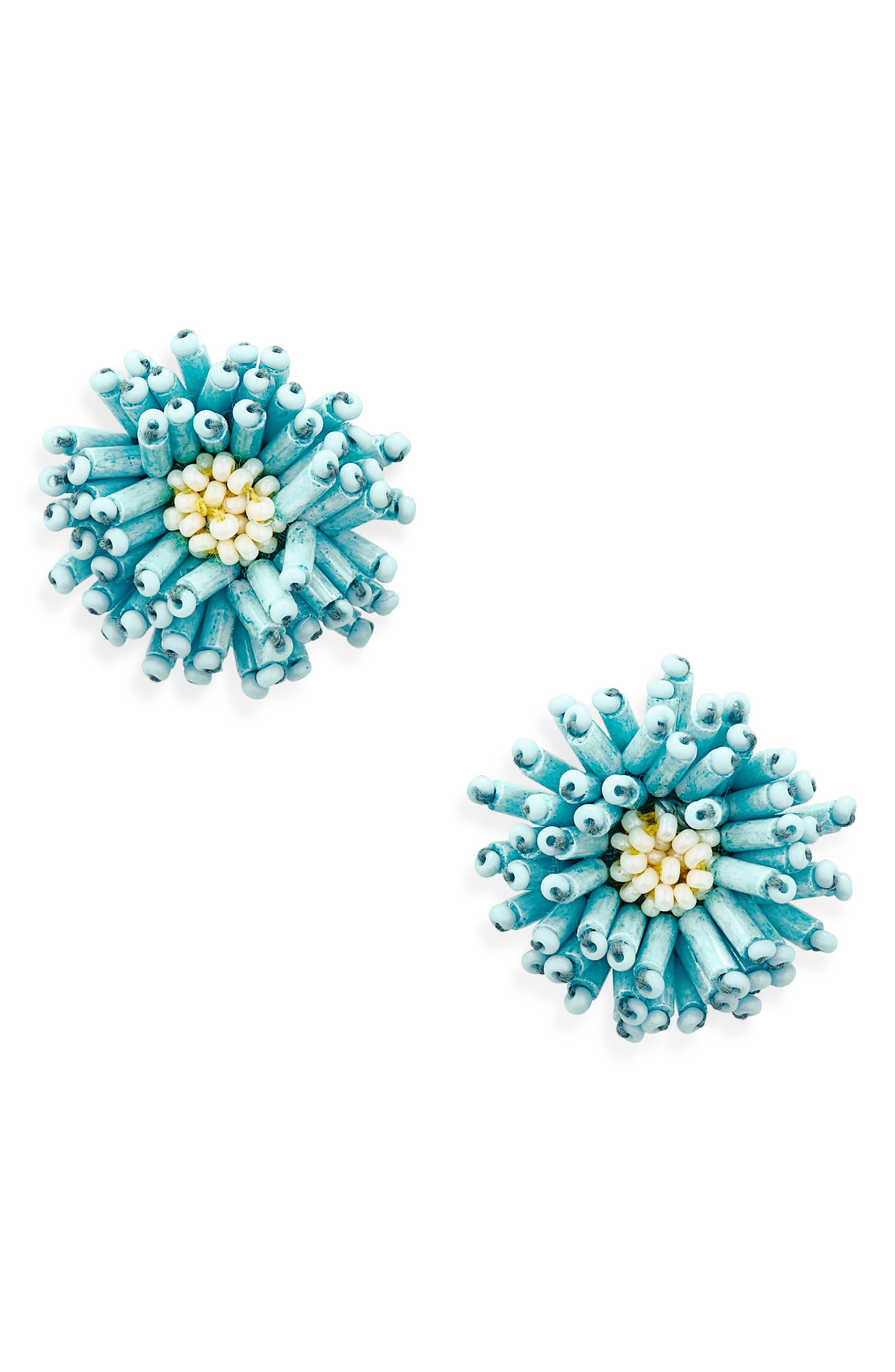 Oscar de la Renta Beaded Pompom Flower Earrings in Blue at Nordstrom - 1