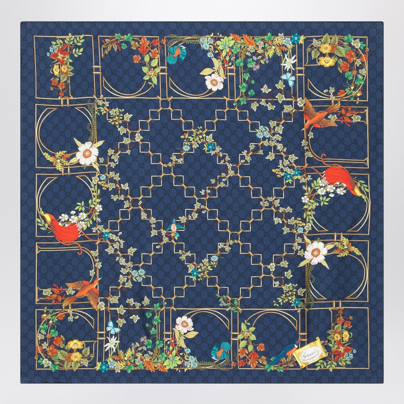 Gucci Midnight Blue Silk Scarf With Flora Print Women - 2