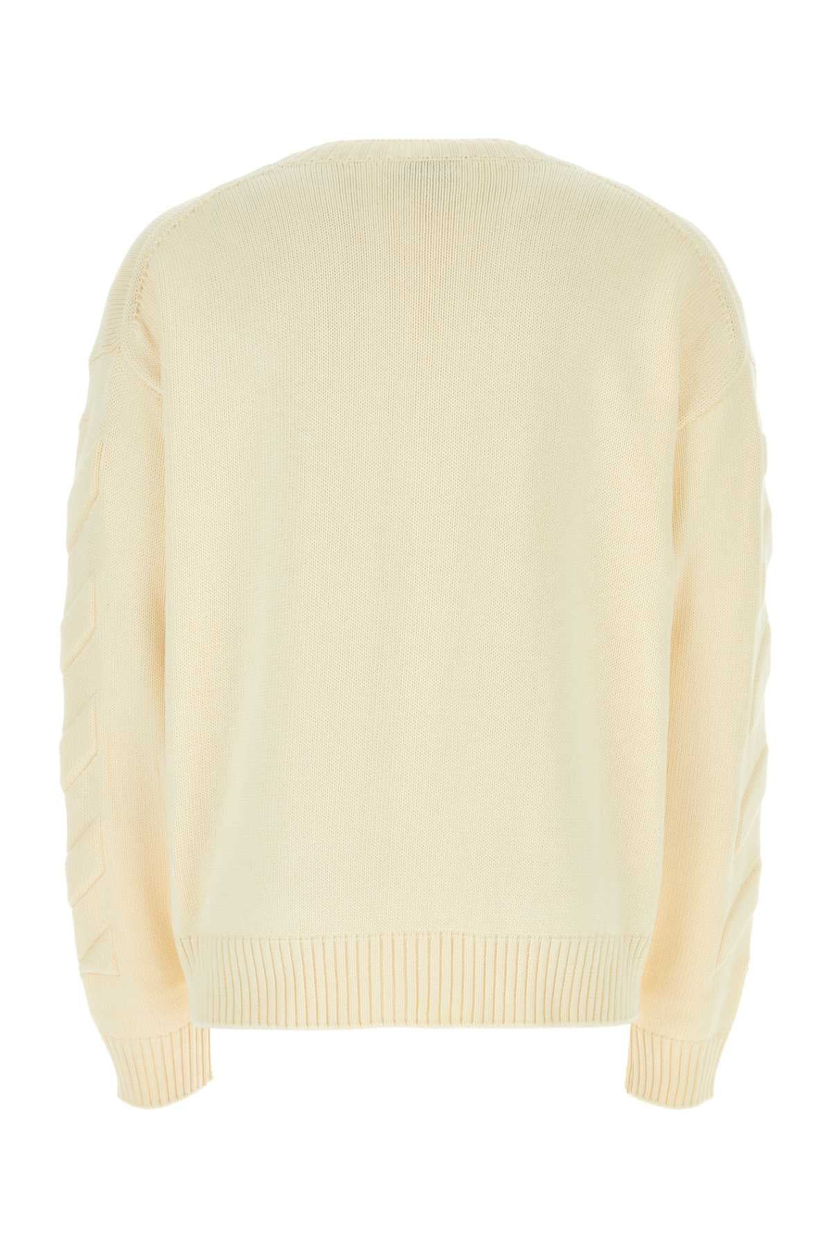 Off White Men Ivory Stretch Cotton Blend Oversize Sweater - 2