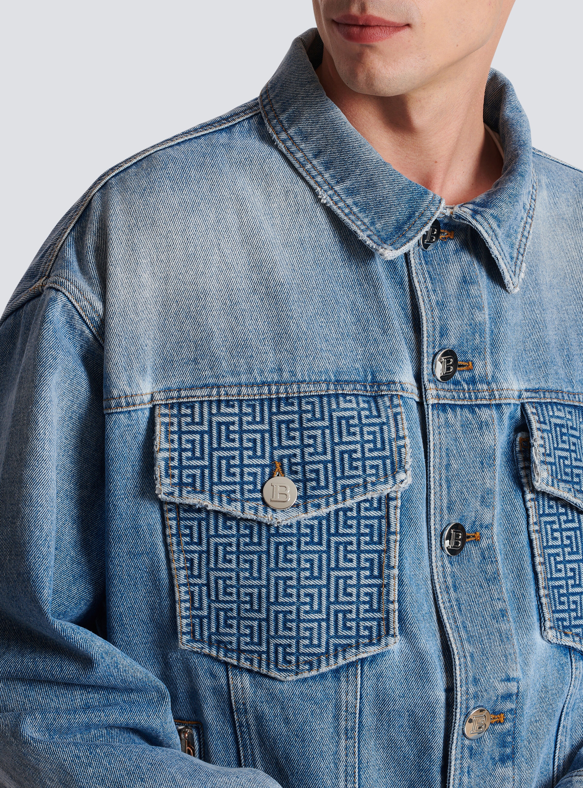 Denim jacket with Balmain logo - 8