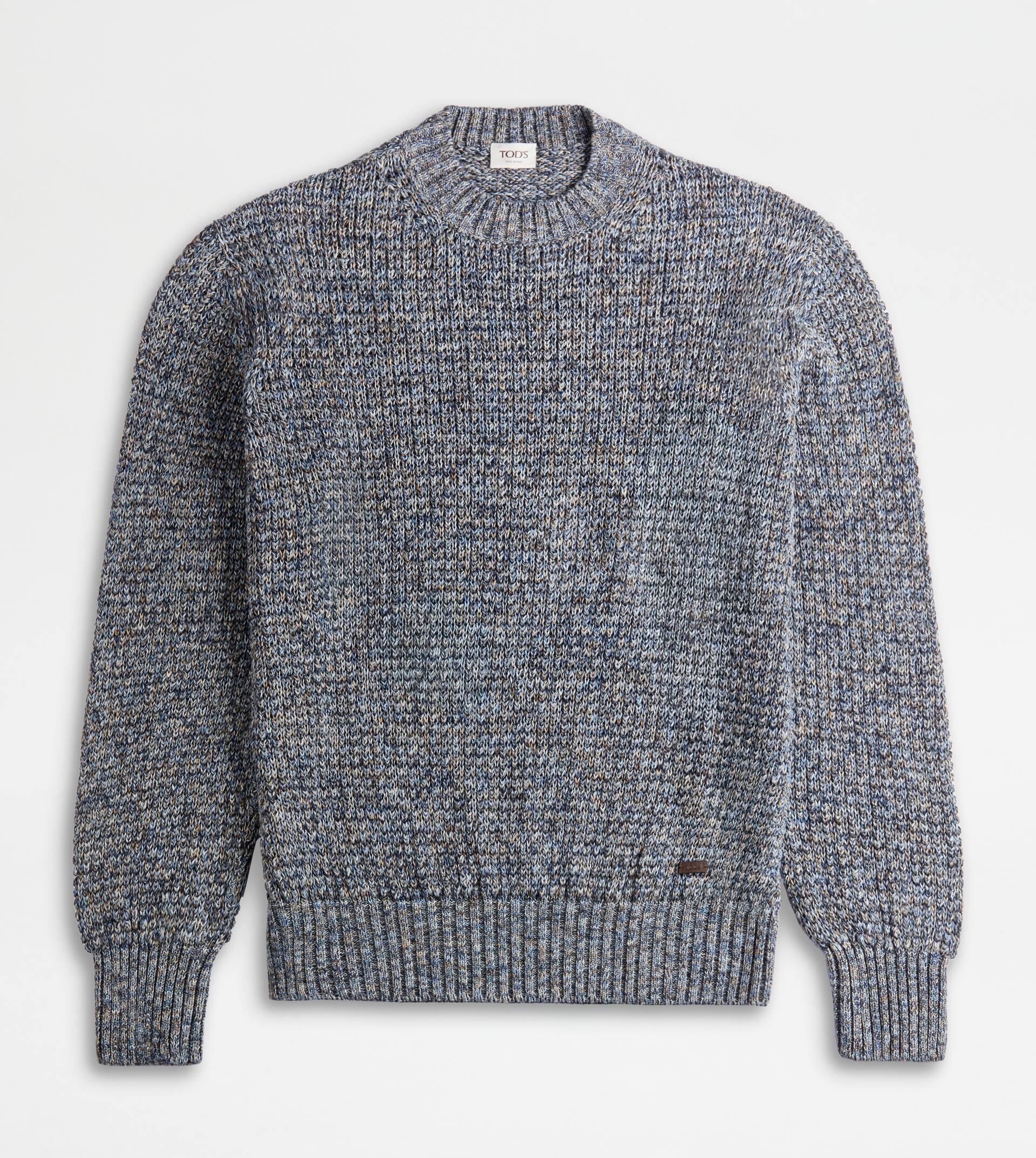 LINEN BLEND MOULINÉ PULLOVER - BLUE - 1