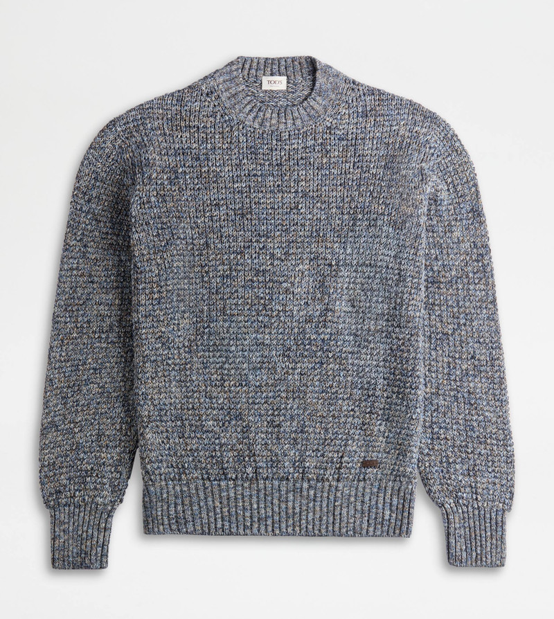 LINEN BLEND MOULINÉ PULLOVER - BLUE 1
