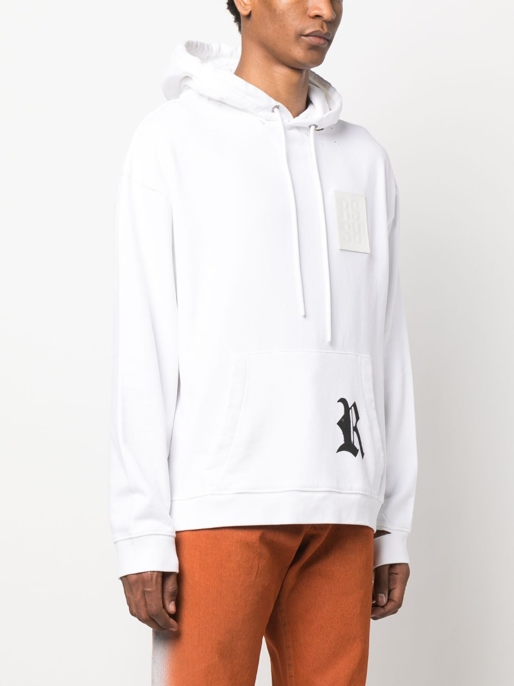 logo patch ripped hoodie - 3