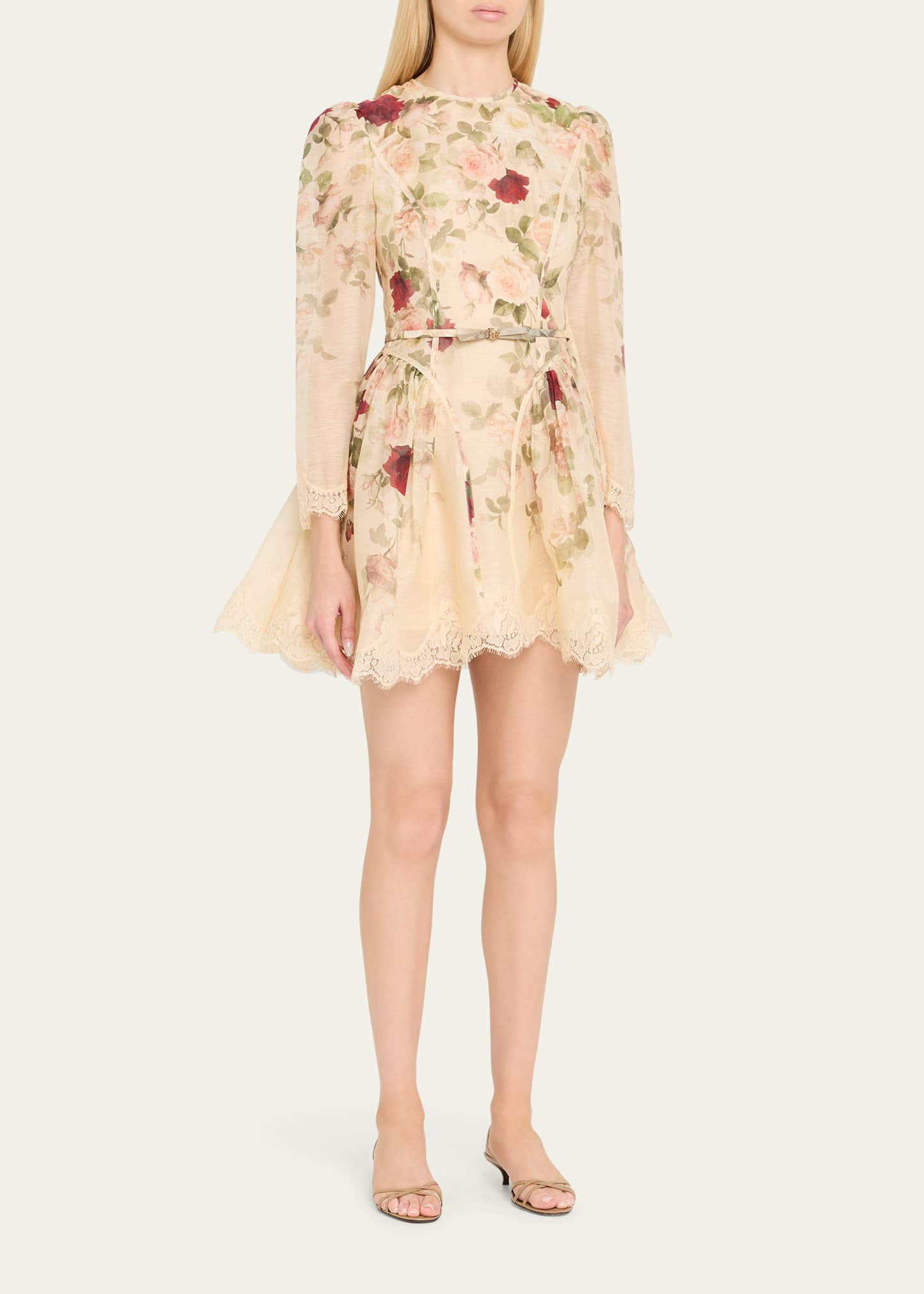 Floral Lace Paneled Mini Dress - 4