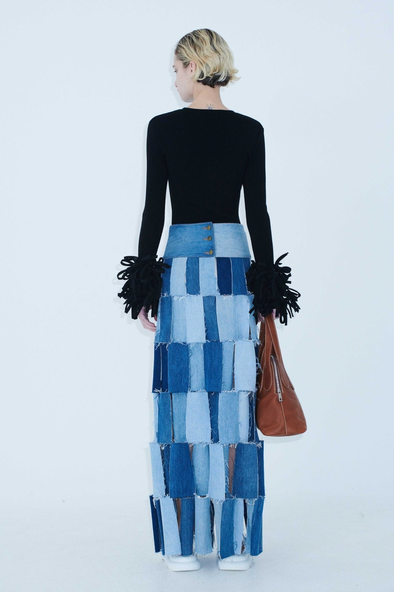 UPCYCLED DENIM MULTI RECTANGLE SKIRT BLUE DENIM 7