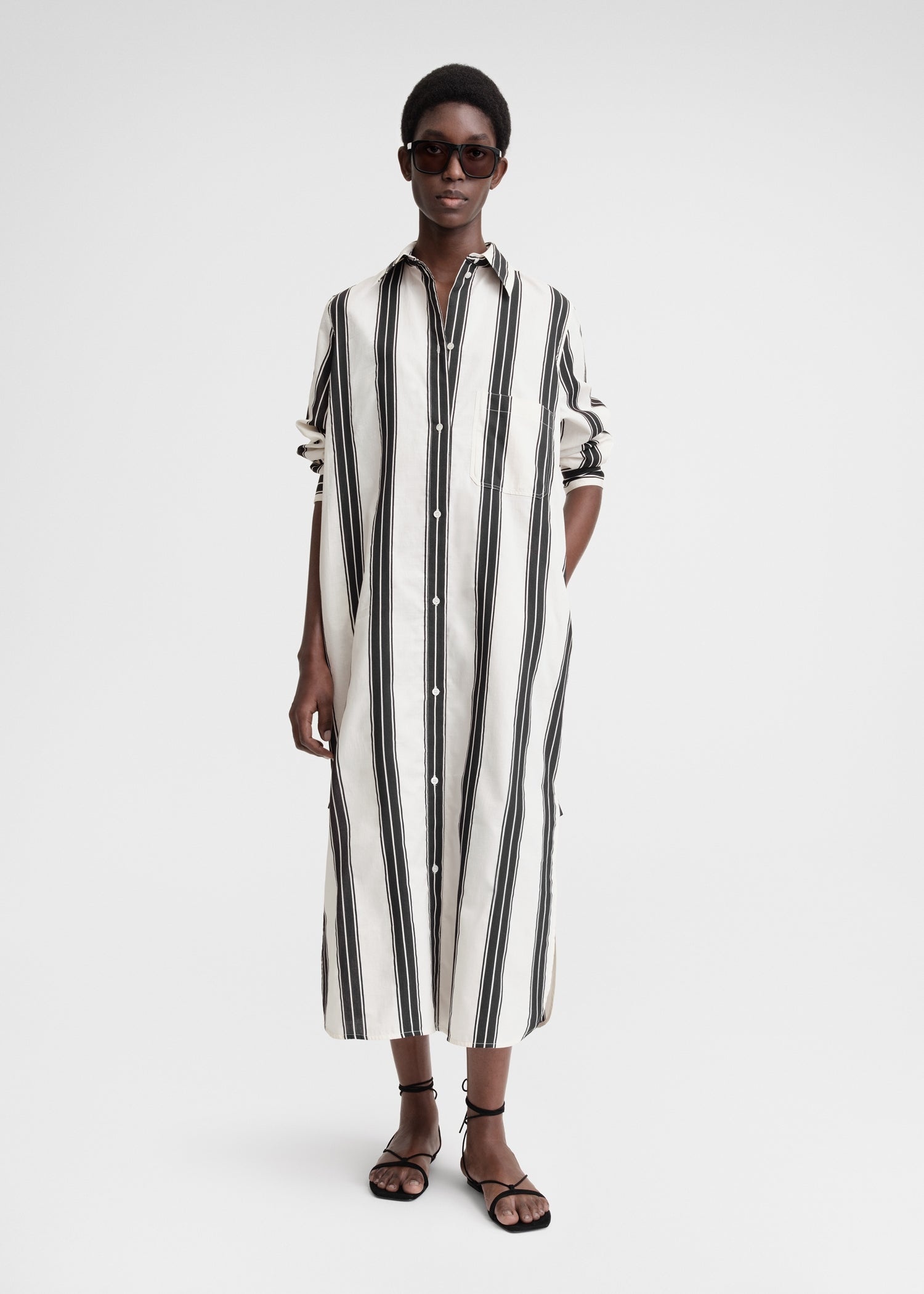 Totême Jacquard-striped tunic dress black/white | REVERSIBLE