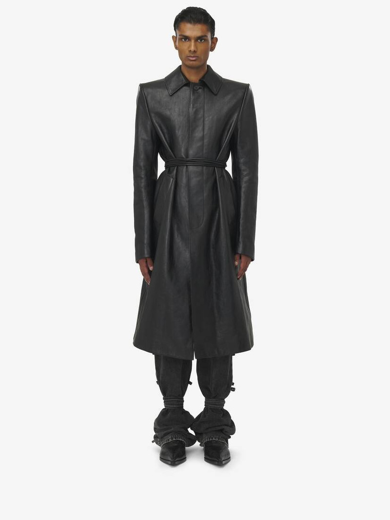 Alexander McQueen Stacked Shoulder Leather Raincoat​ outlook
