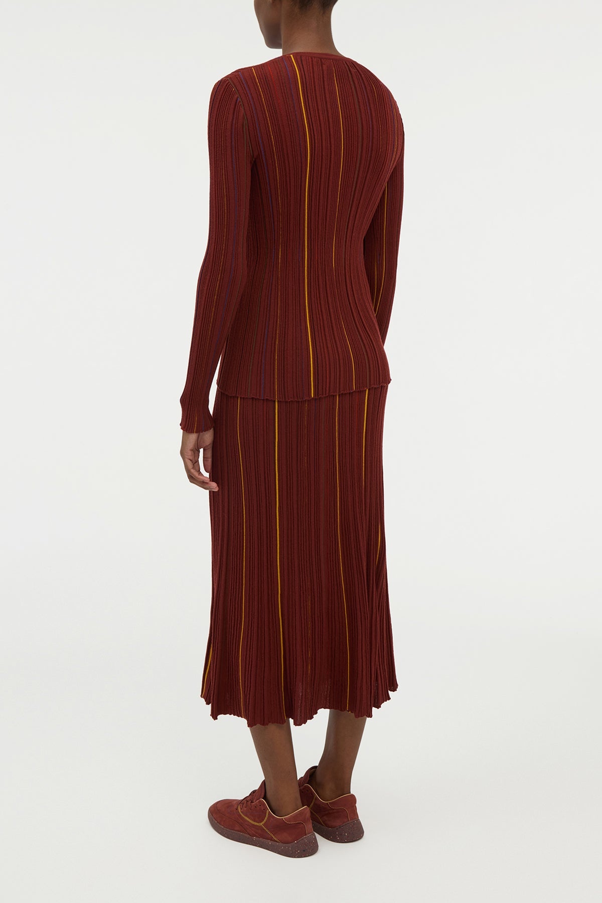 Barth Pinstripe Knit Cardigan in Burnt Sienna Merino Wool - 4