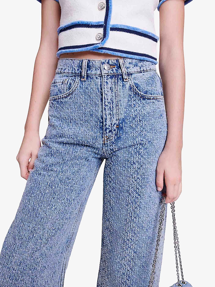 Rhinestone-embellished wide-leg denim jeans - 5