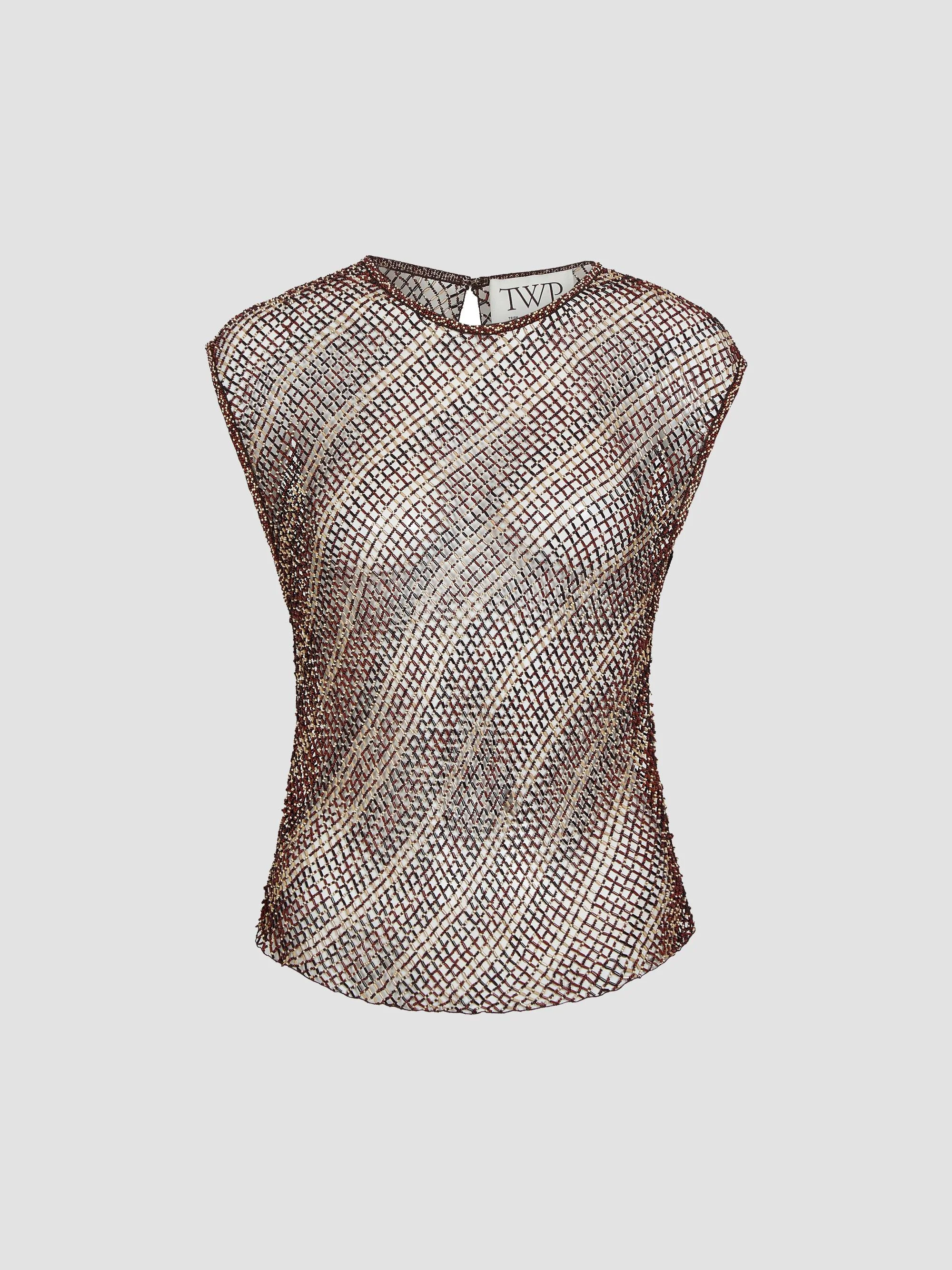 Women's Beaded Net Tank - Sable Chicory Coffee - 1