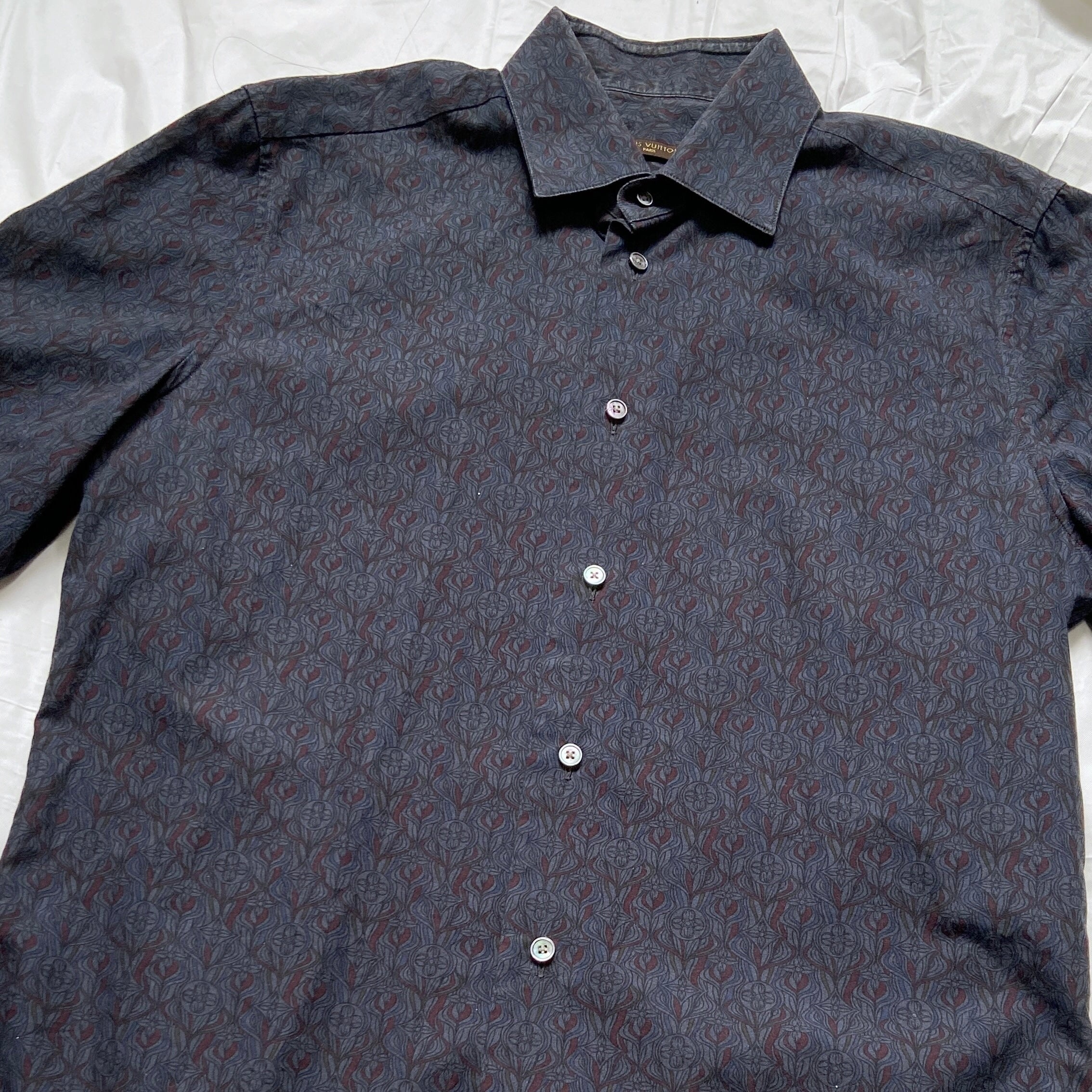 Louis Vuitton Fall 2010 Navy Monogram Button up Shirt - 6