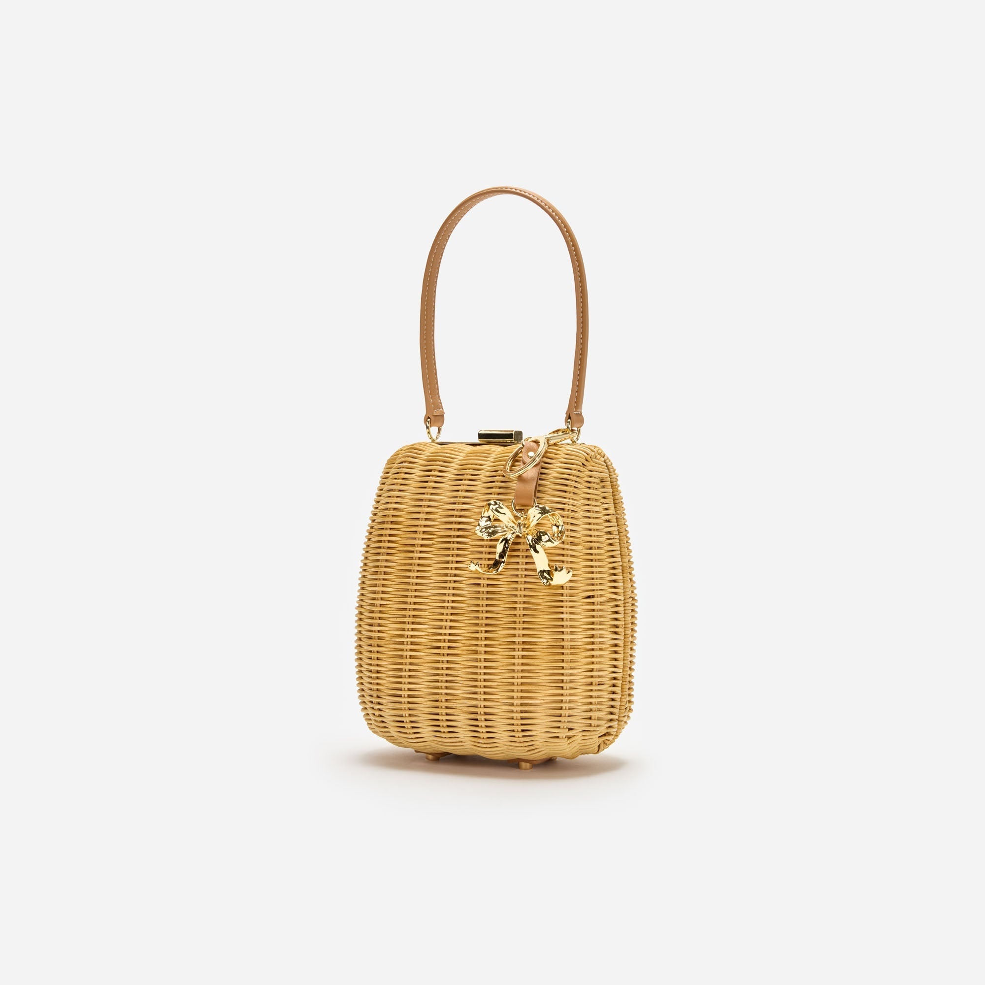 Brown Rattan Bag With Keychain - 2