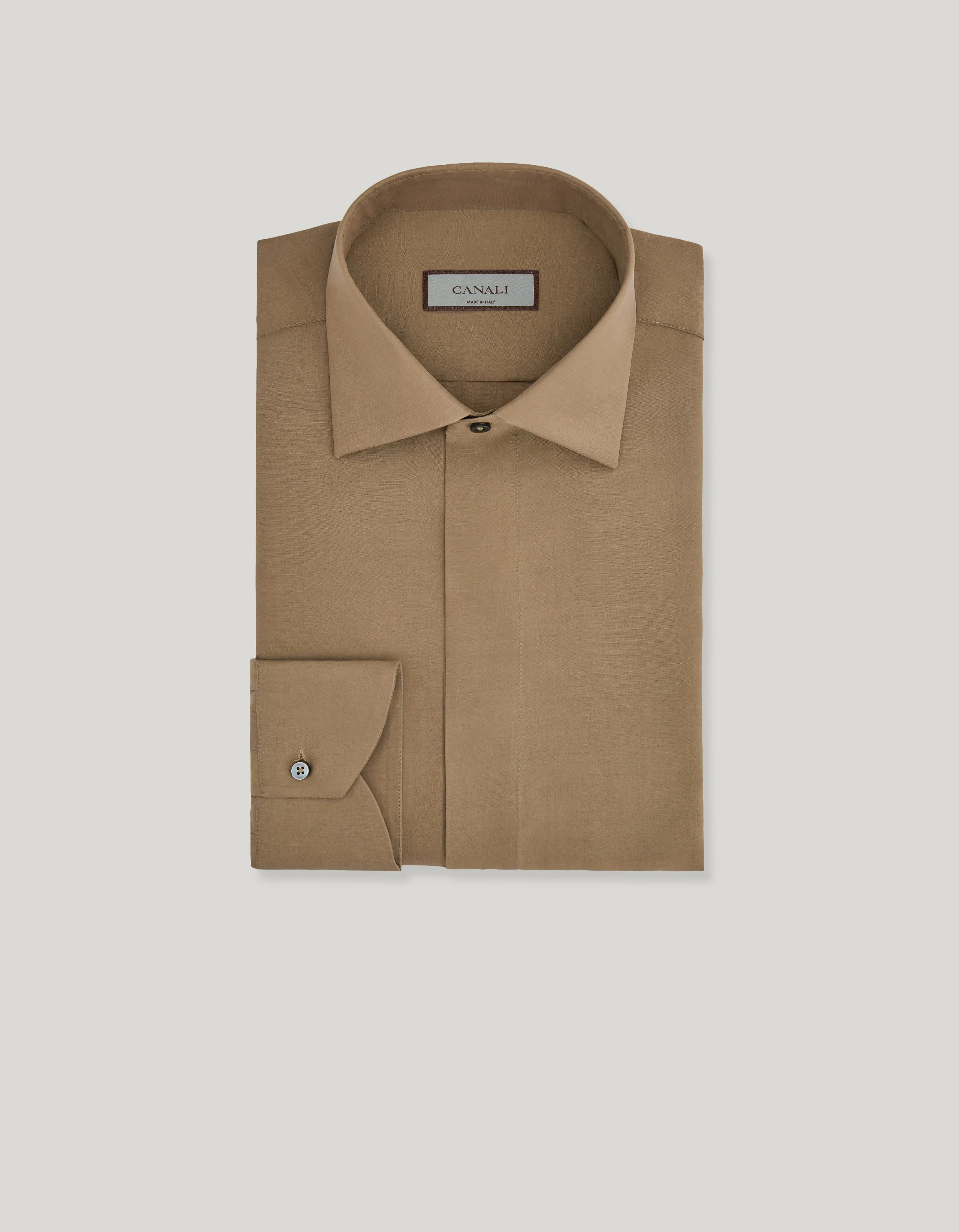 REGULAR FIT SHIRT IN BROWN SILK - 1