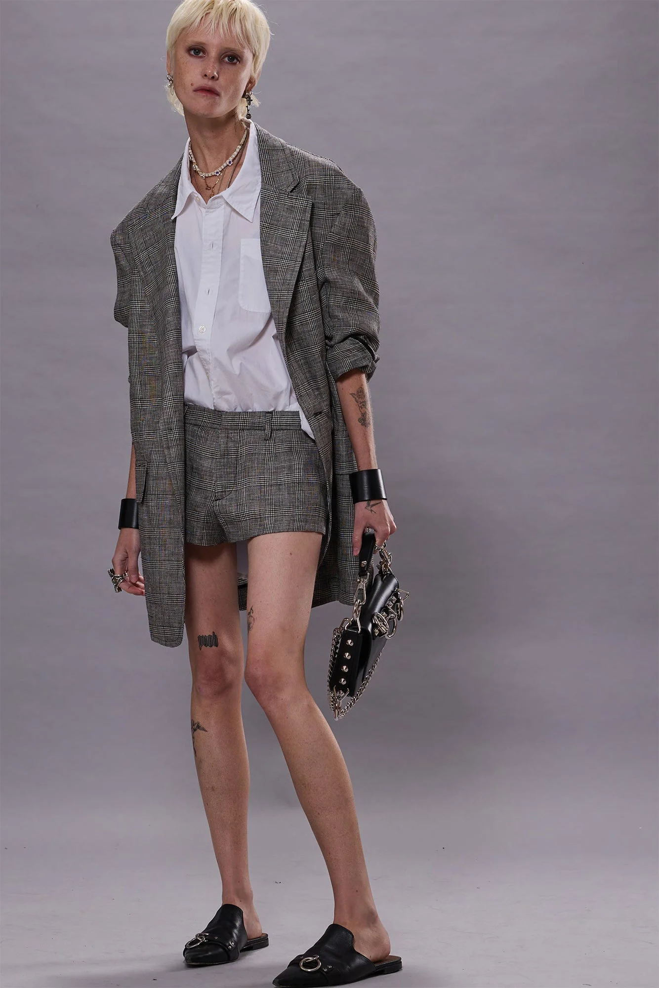 OVERSIZED RAGGED BLAZER - BLACK&WHITE GLENPLAID - R13 - 1