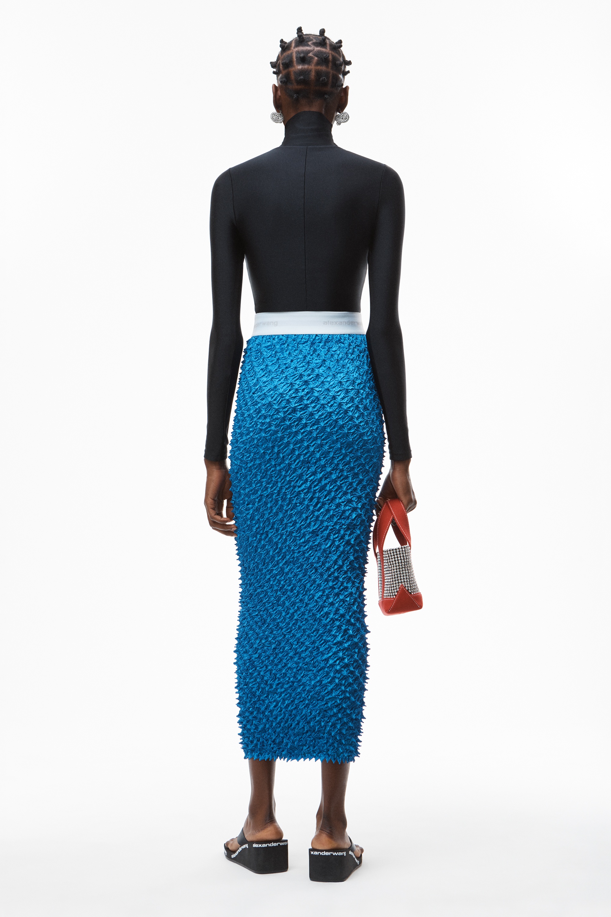 FITTED MIDI SKIRT IN SHIBORI SATIN - 4