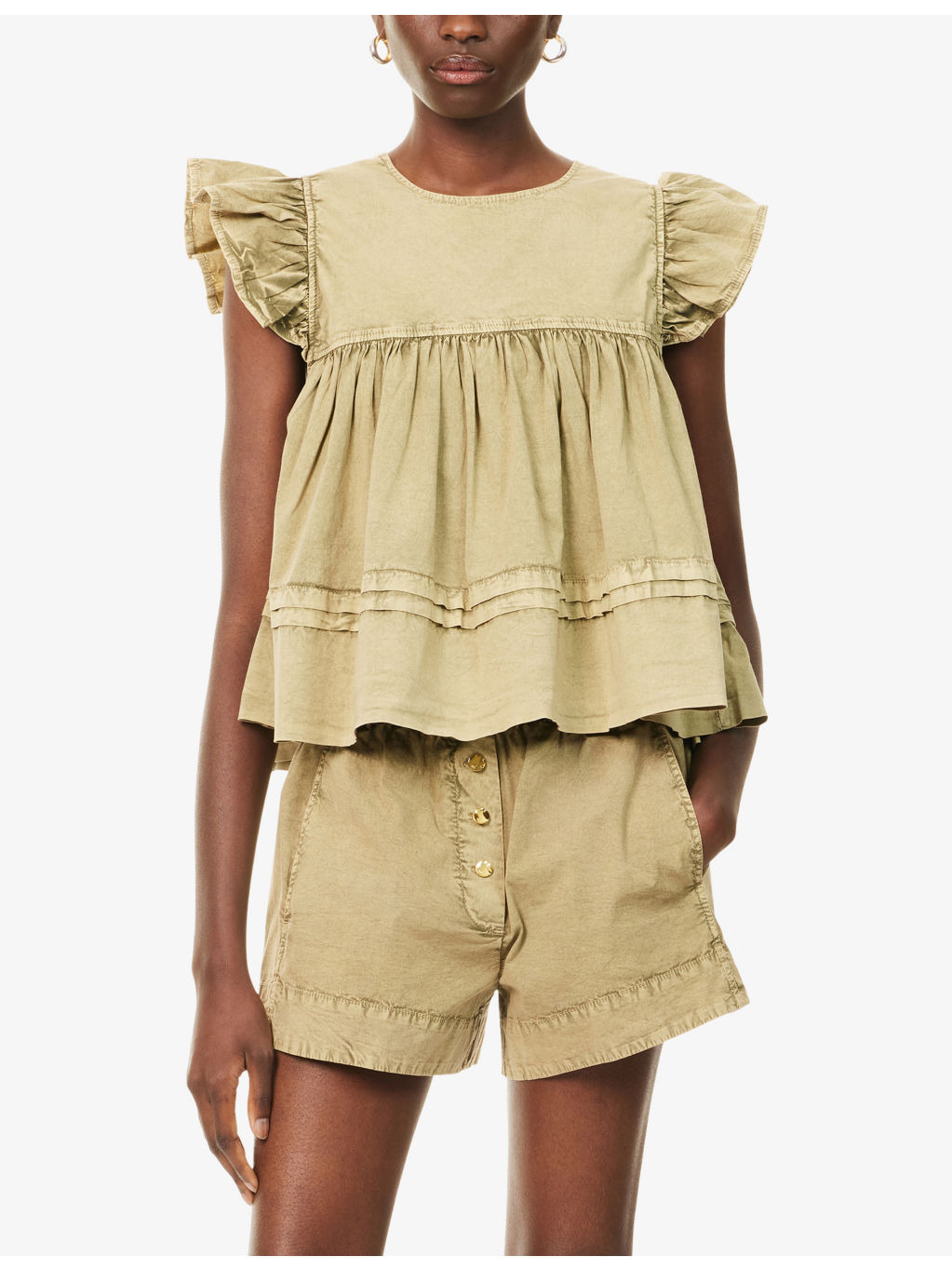 Ruffled Round-Neck Stretch-Cotton Top - 3