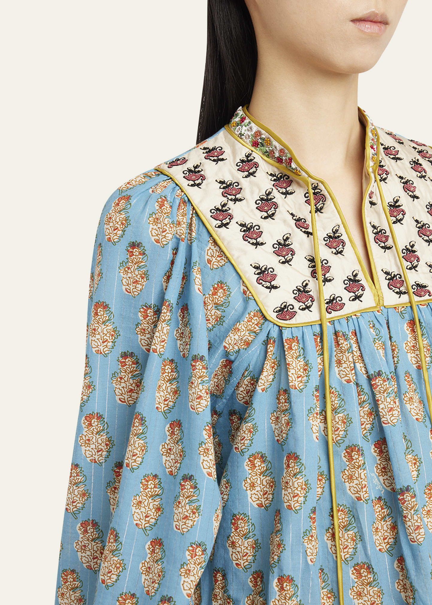 Beaded Pinstripe Floral-Print Blouse - 5